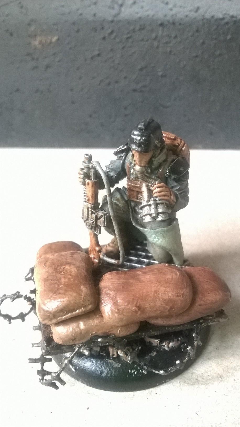 Barbed Wire, Death Korp, Death Korps of Krieg, Dust, Frist Attempt, Guard, Imperial, Lasgun, Painted, Sandbag, Scratched, Spotter, Trooper, Wash