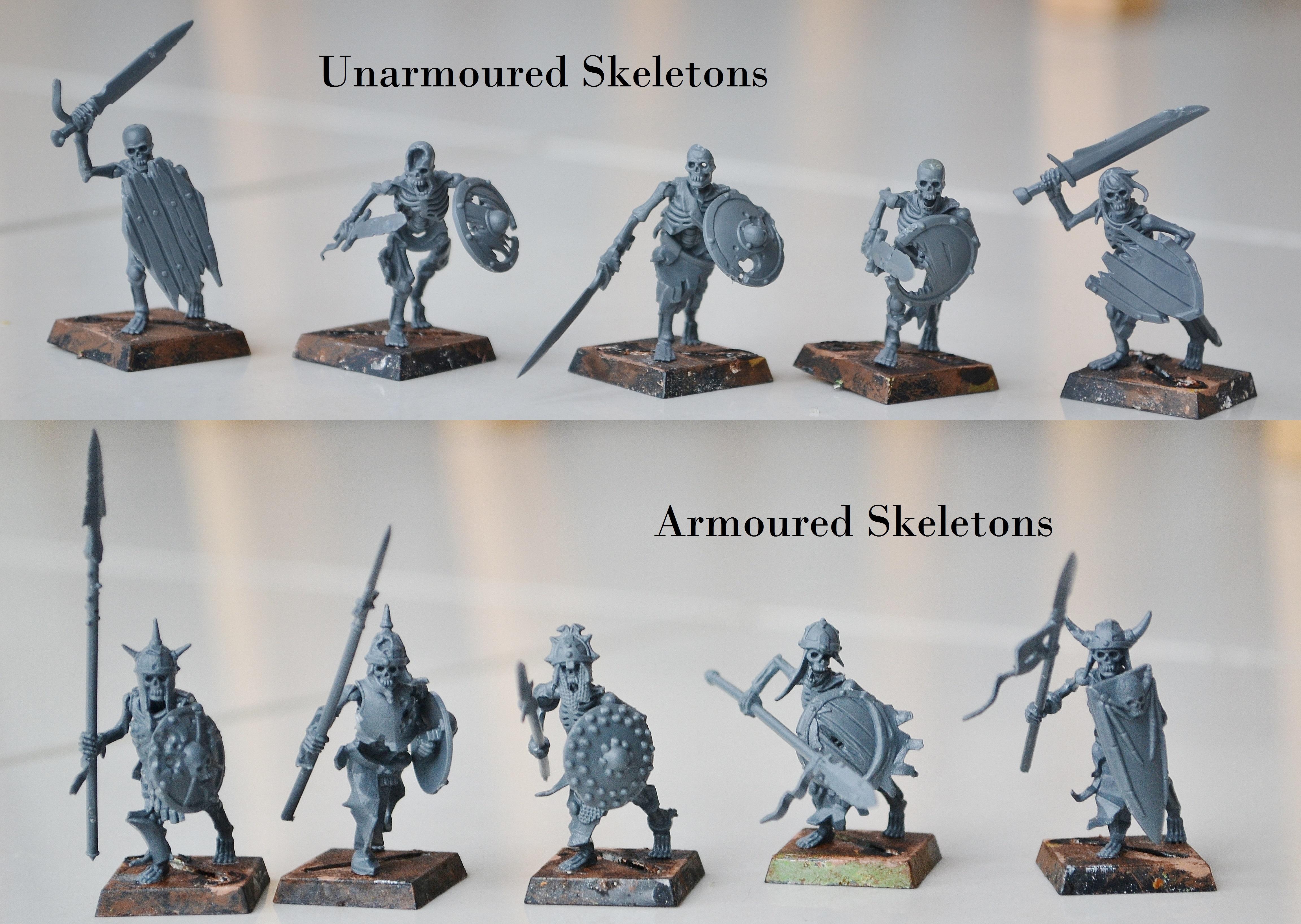 GW Skeletons - assembled as 5 standard and 5 armoured with spears