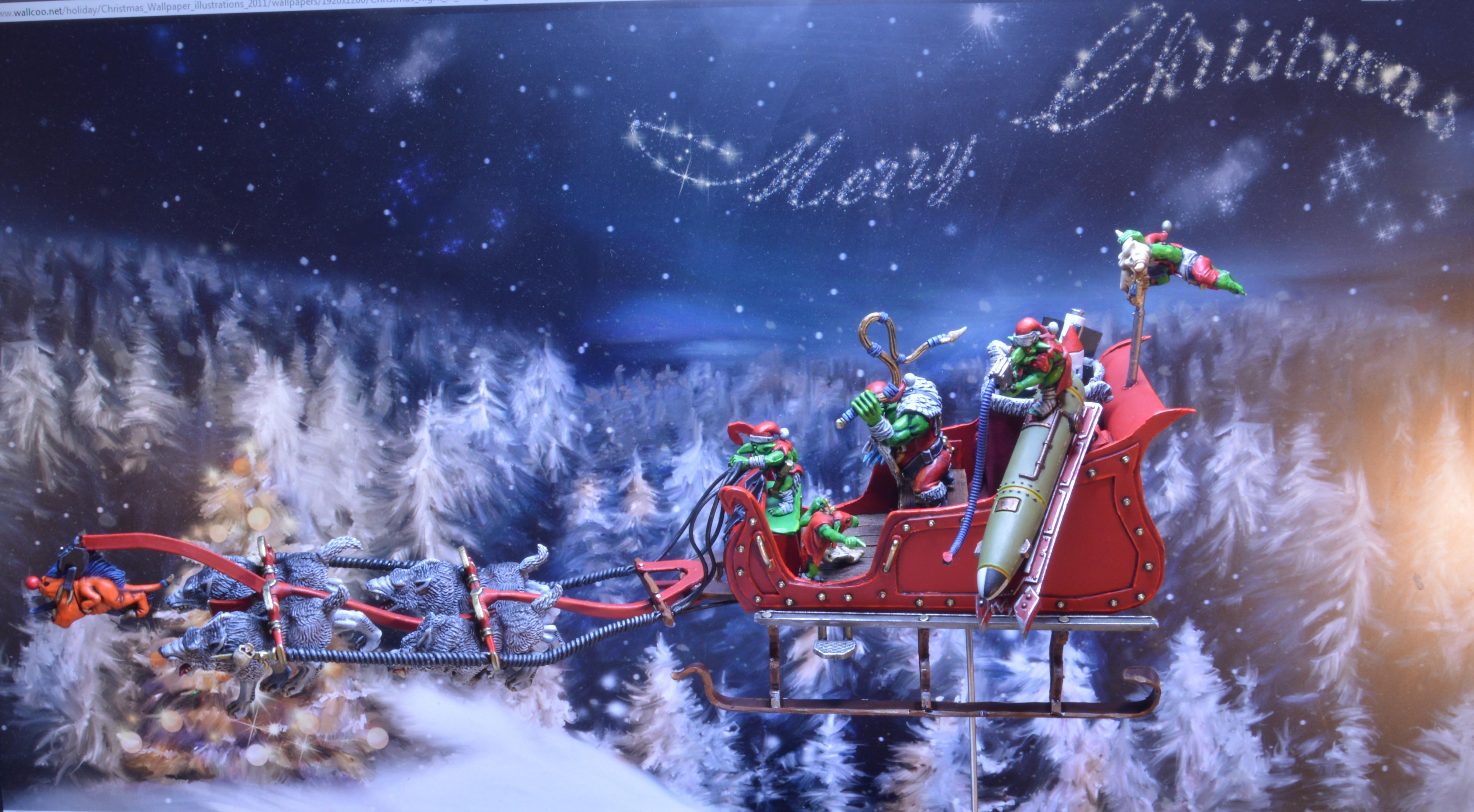 Christmas, Ork Santa, Santa Claus, Sled, Sleigh, Xmas