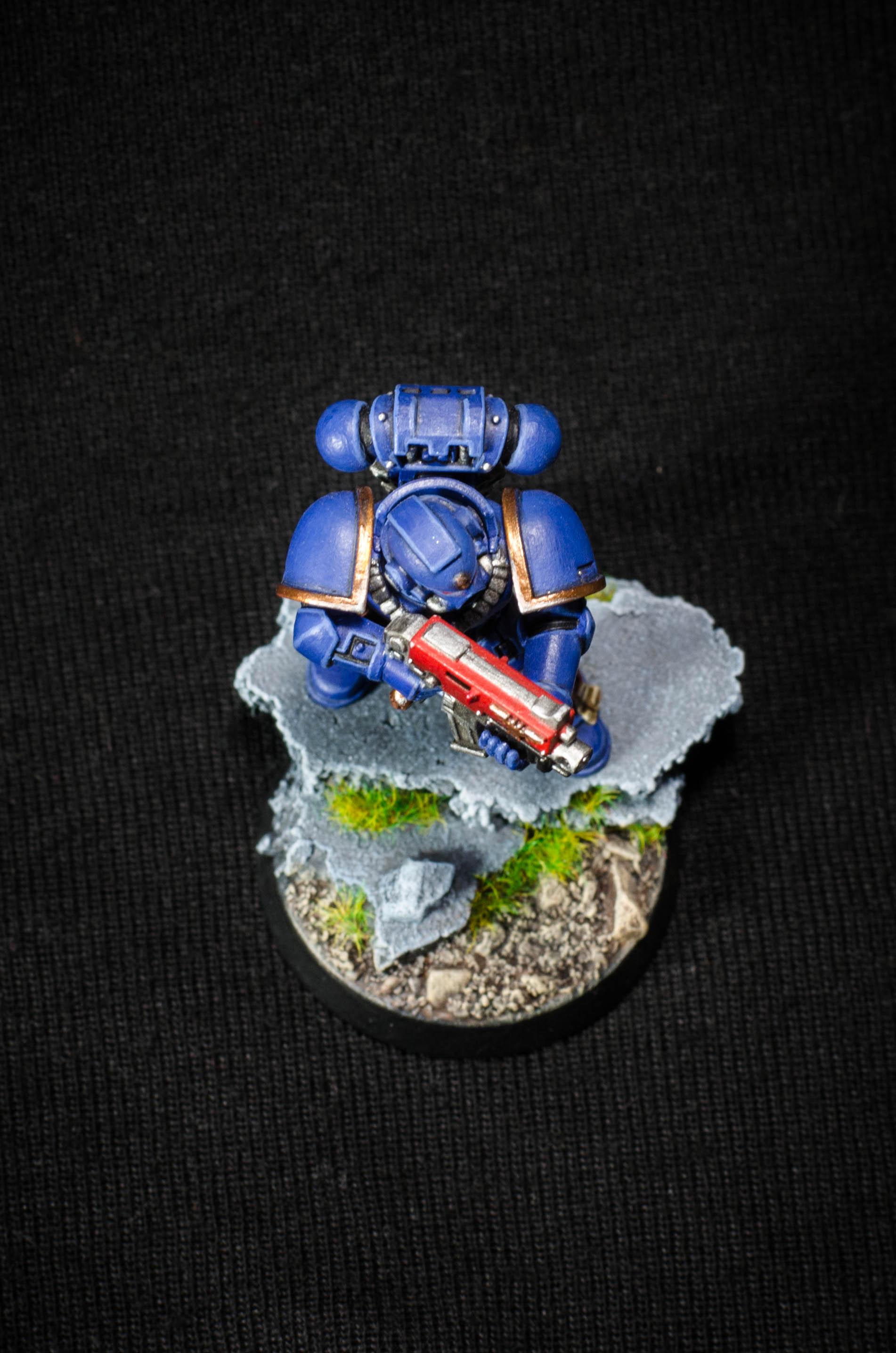 Bolter, Rocky Base, Spacemarine, Tactical, Ultramarines, Warhammer 40,000