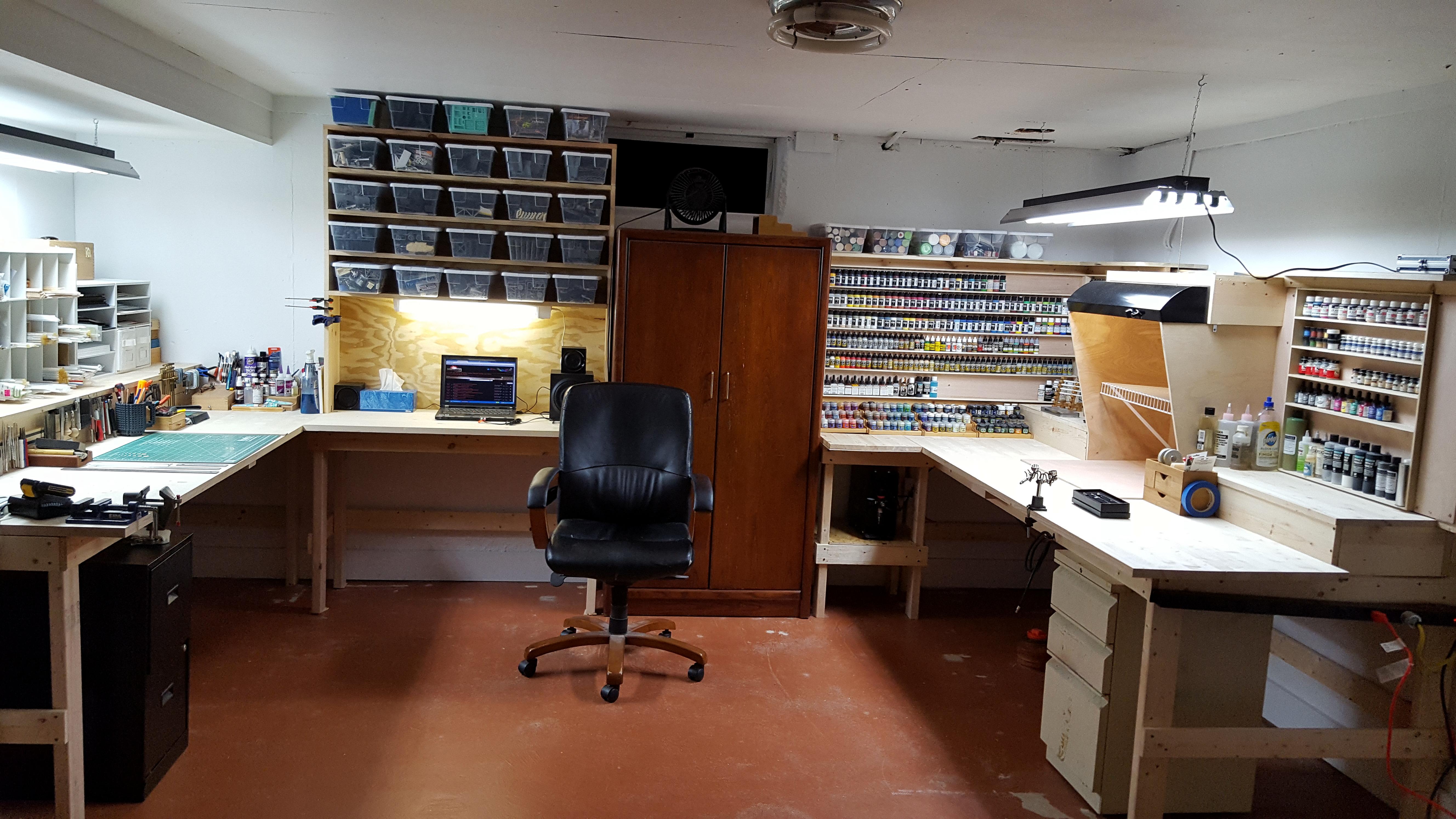 Bench, Hobby Room, Organization, Painting, Scratch Build, Storage, Workbench, Workspace