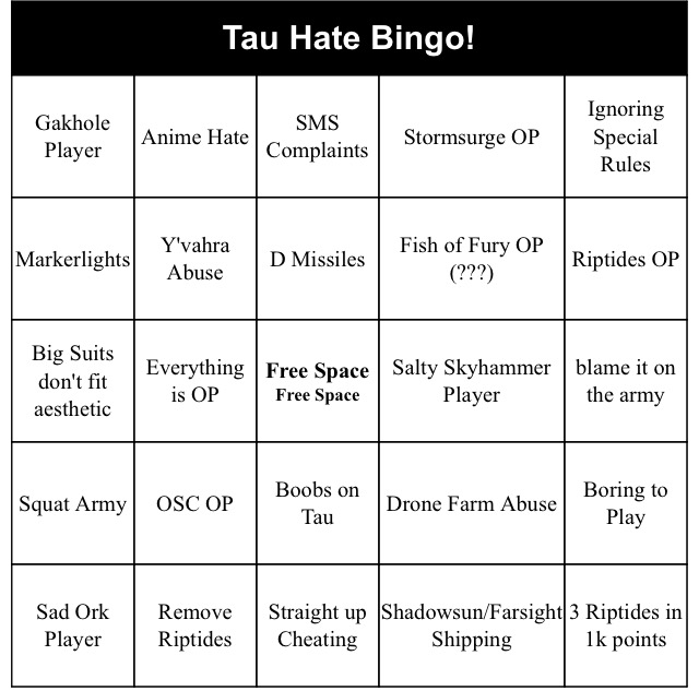 Bingo, Humor, Tau, Tau Hate Bingo 1
