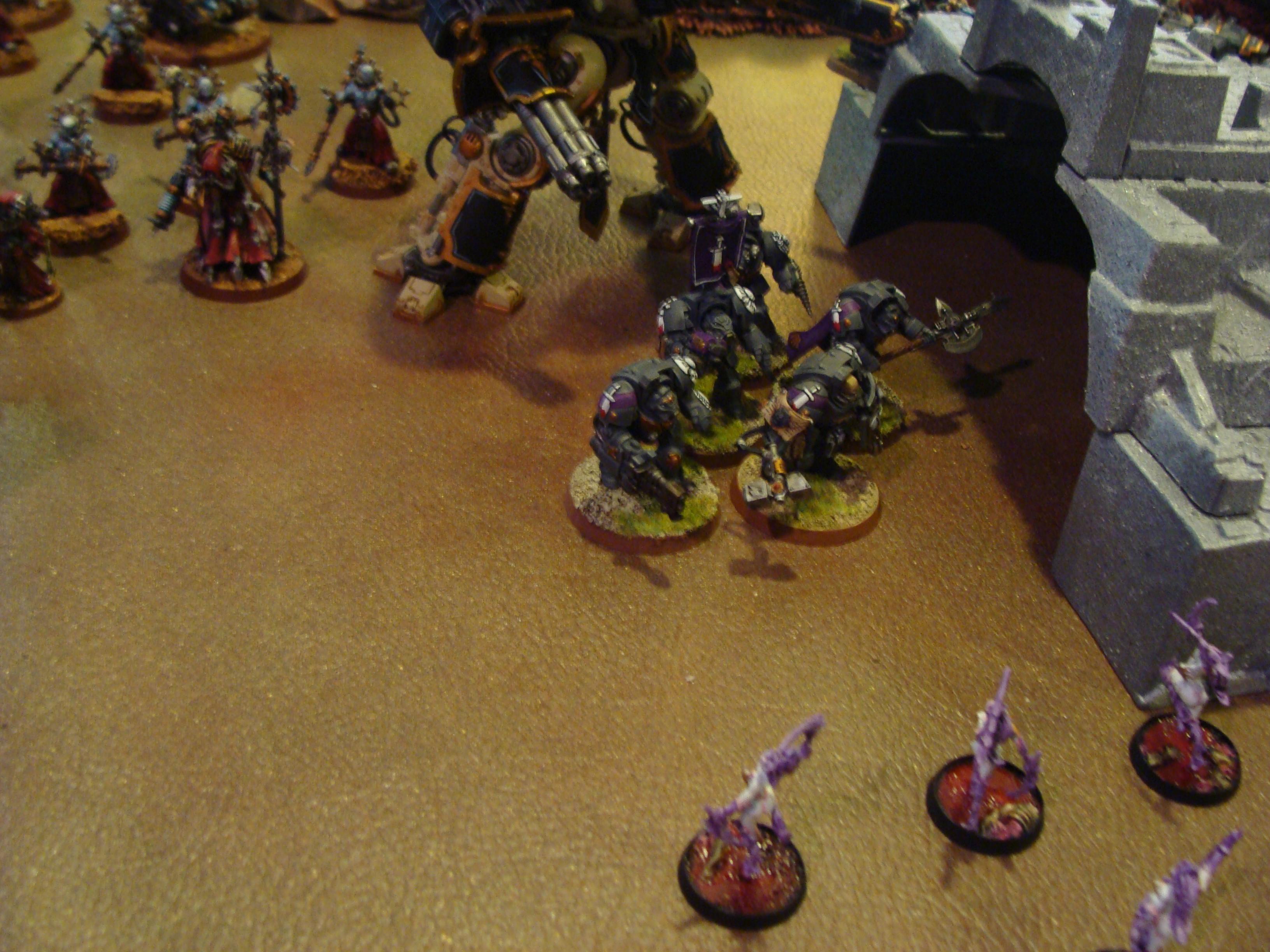Battle Report, Chaos Space Marines, Daemons, Mechanicum, Slaanesh, Space Marines, Thousand Sons