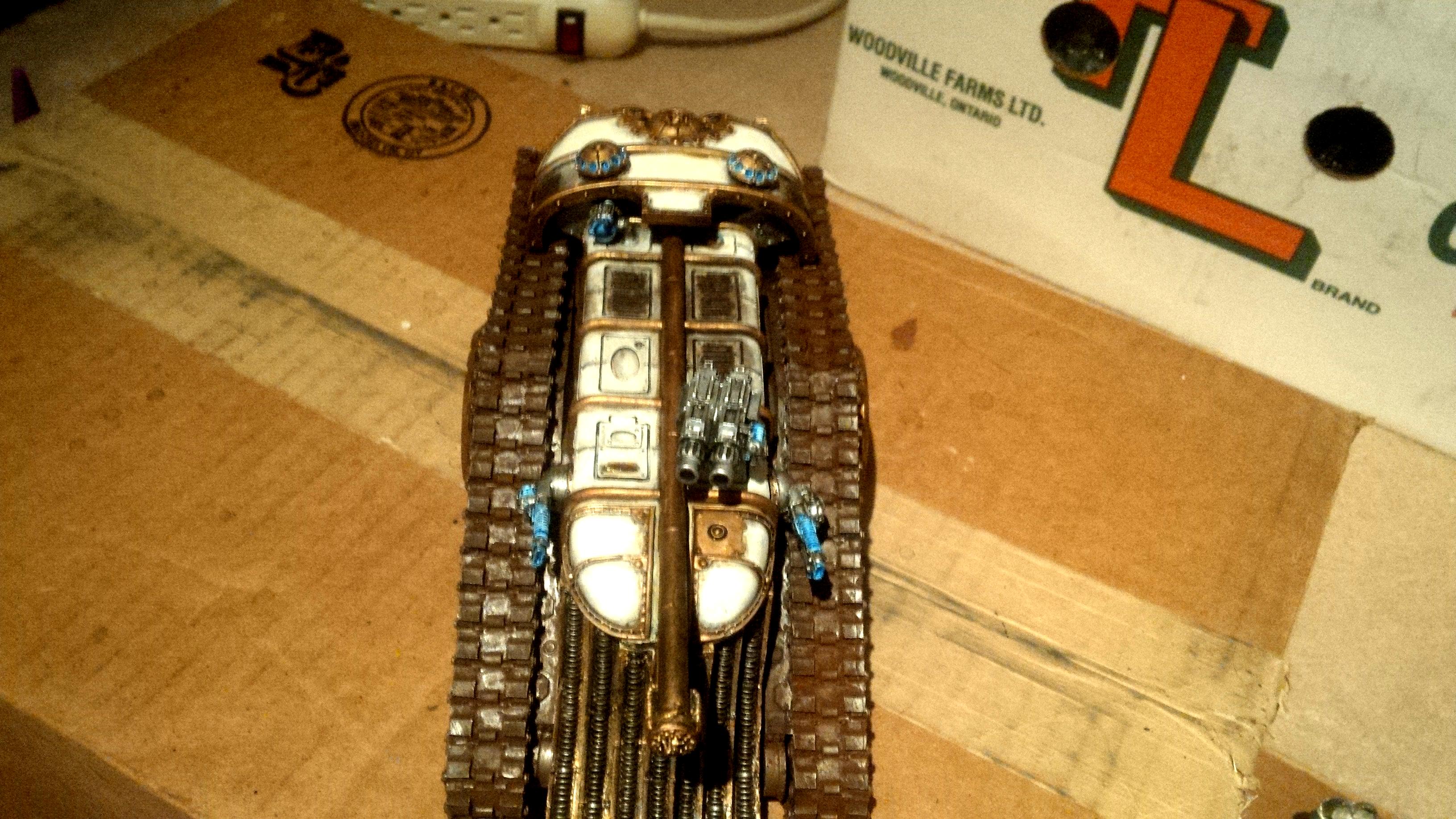 Blue, Bronze, Conveyor, Mechanicum, Omnissiah, Tank, Triaros, Weathered, White