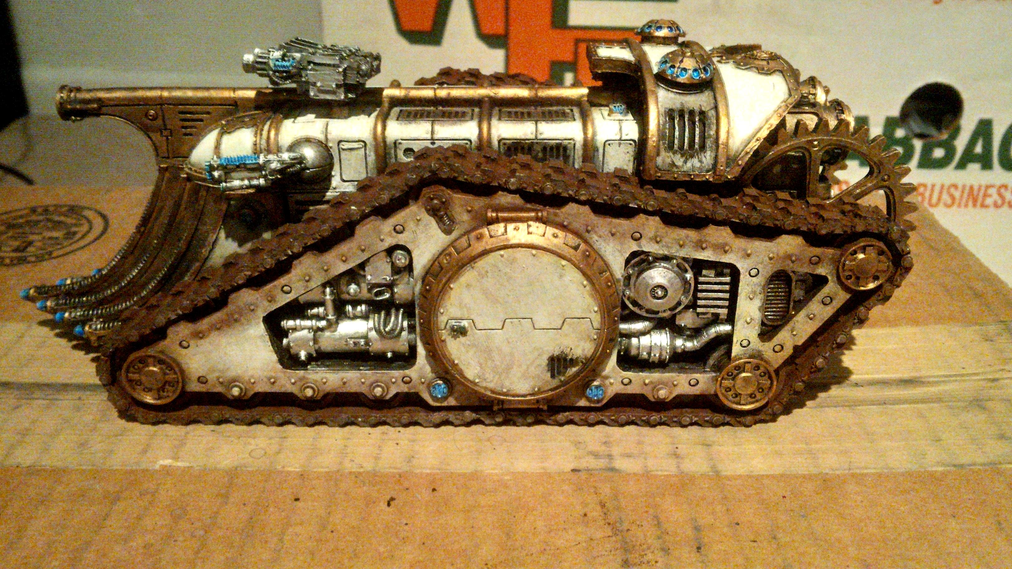 Blue, Bronze, Conveyor, Mechanicum, Omnissiah, Tank, Triaros, Weathered, White