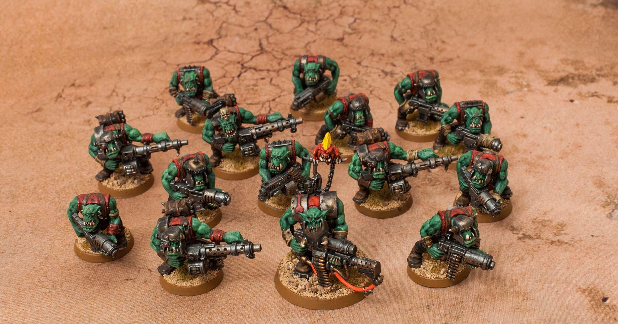 Orks, Waaagh, Shoota boyz with nob with kombi-skorcha
