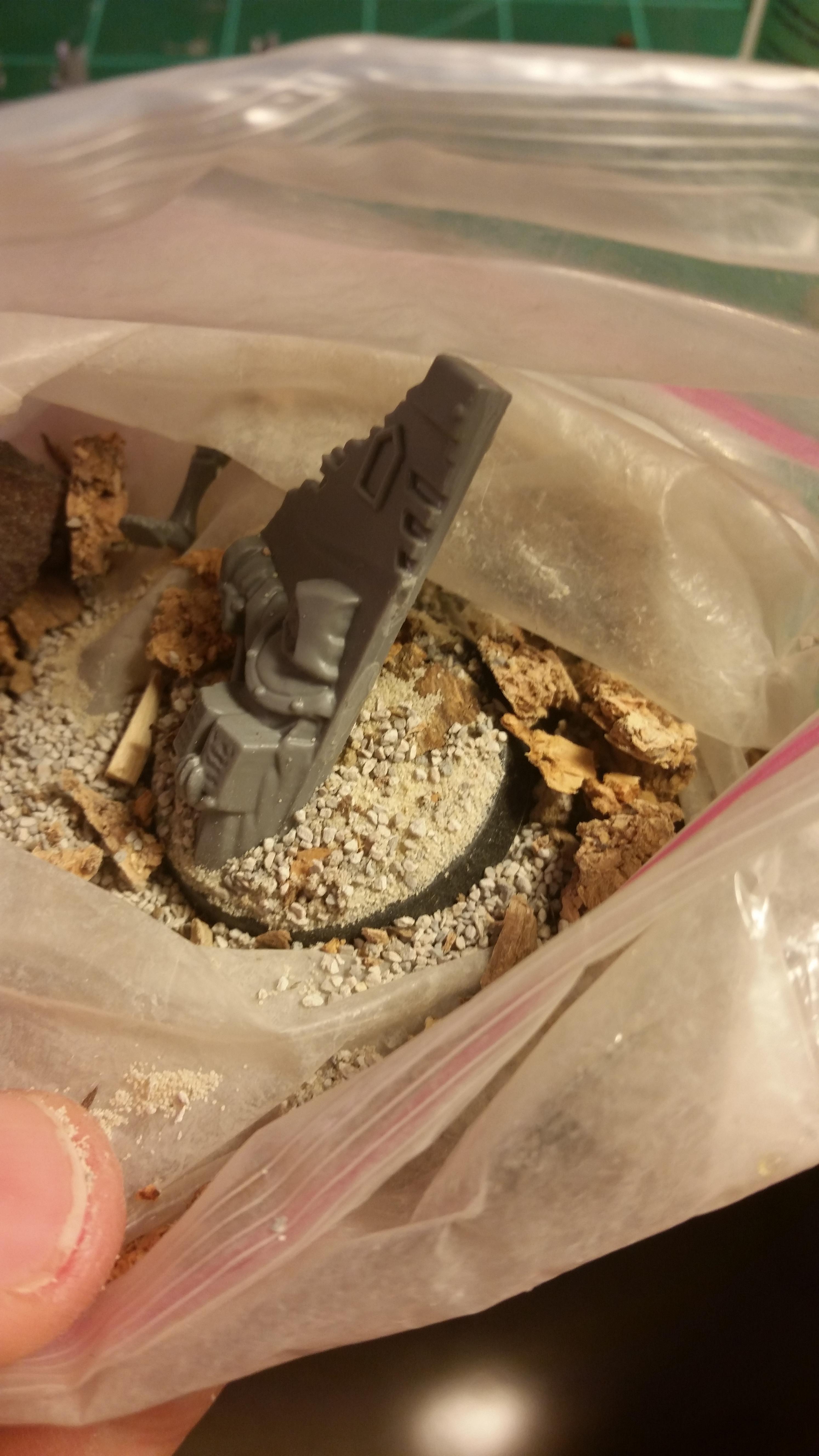 Step Three: Add roughed-up cork, then add ballast/sand/junk mix
