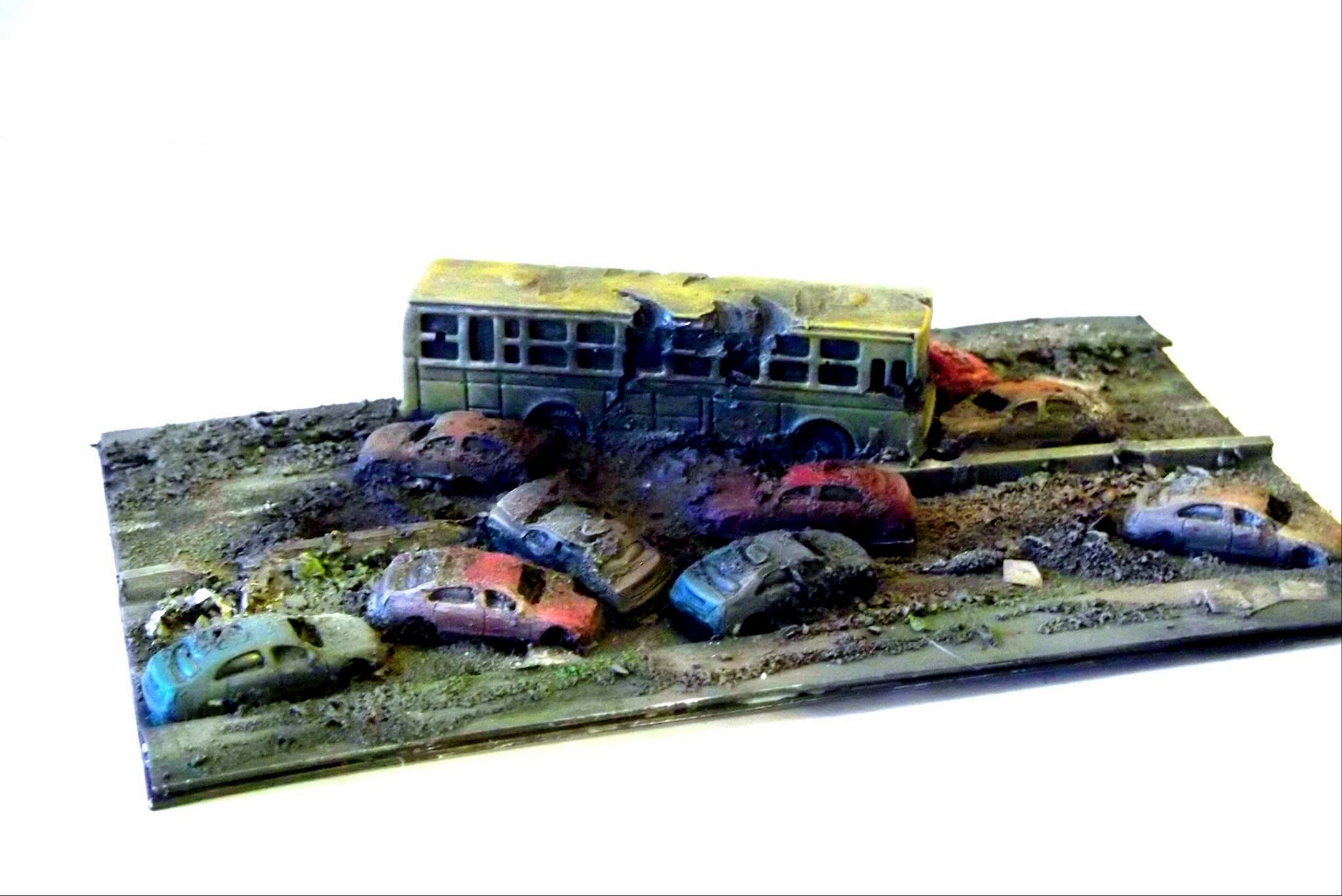 Bus, Cars, Crash, Post-apocalypse, Terrain, Wreckage