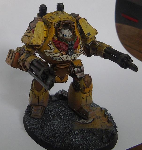 Adepus Astartes, Battle Damage, City, Contemptor Mortis Dreadnought, Imperial Fists, Kheres Assault Cannon, Rubble, Ruins, Space Marines, Urban, Weathered, Yellow