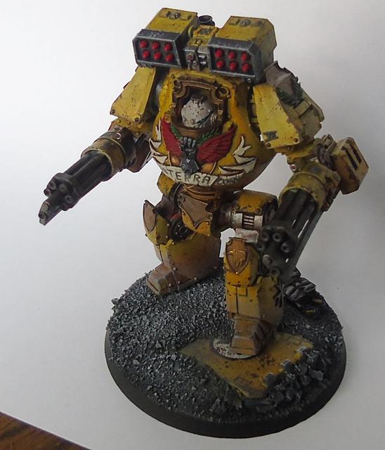 Adepus Astartes, Battle Damage, City, Contemptor Mortis Dreadnought, Imperial Fists, Kheres Assault Cannon, Rubble, Ruins, Space Marines, Urban, Weathered, Yellow