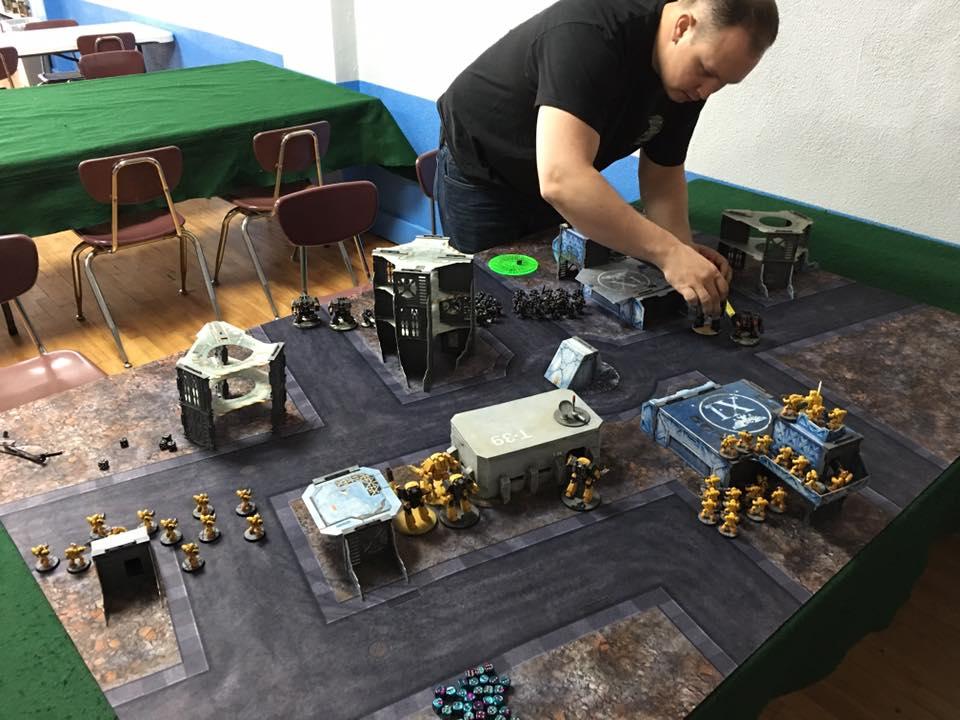 Turn 1! Both armies are lined up, Rob Granfors had moved his tact and support squads into cover and his contemptor talon into range of my dread talon, causing some serious damage