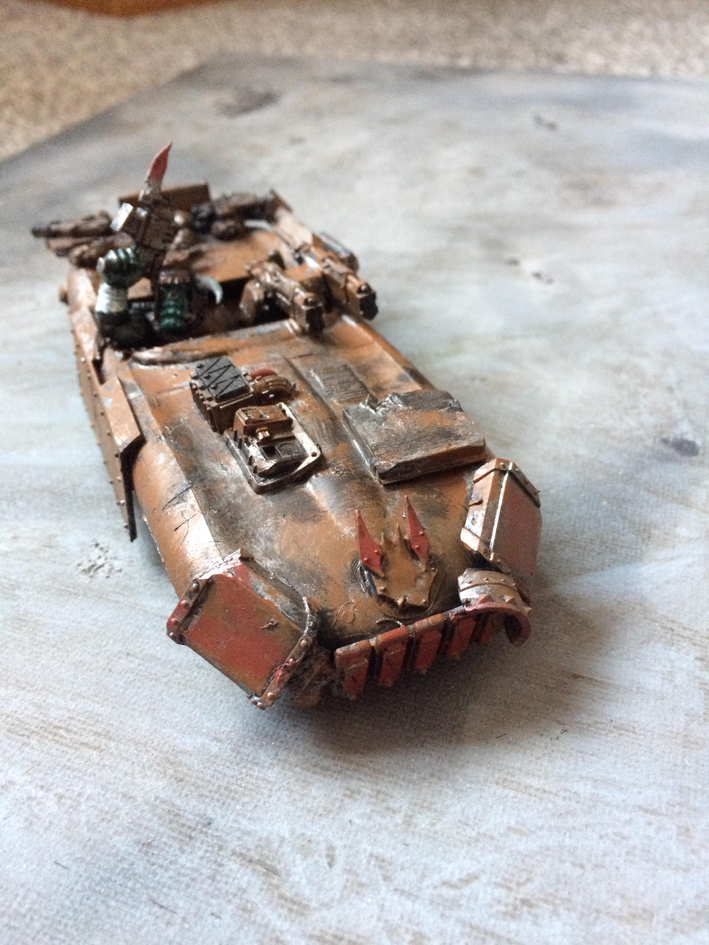 My new ork war buggy, it's a conversion of an airfix Jaguar E-type... Just really orky!!