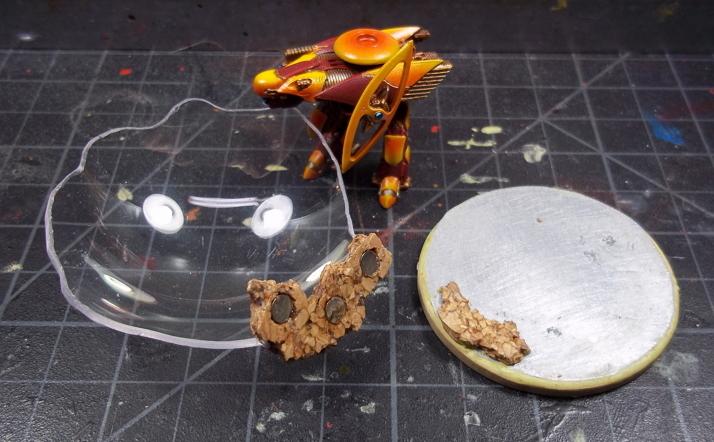 Base, Energy Shield, Craft ornament shaped, glued to cork, and magnetized