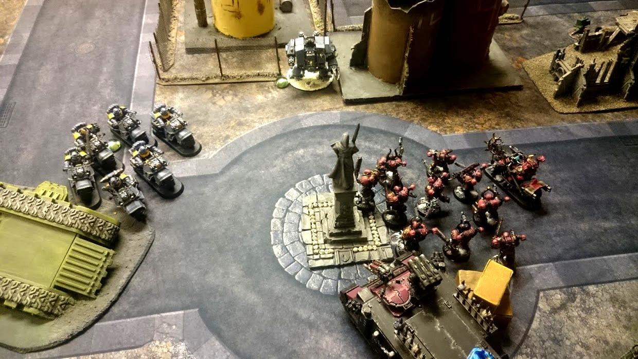 Battle Report, Bike, Chaos Space Marines, Cities Of Death, Dreadnought, Game Table, Havoc Launcher, Industrial, Rhino, Space Wolves, Terrain, Urban, Warhammer 40,000, Wreckage
