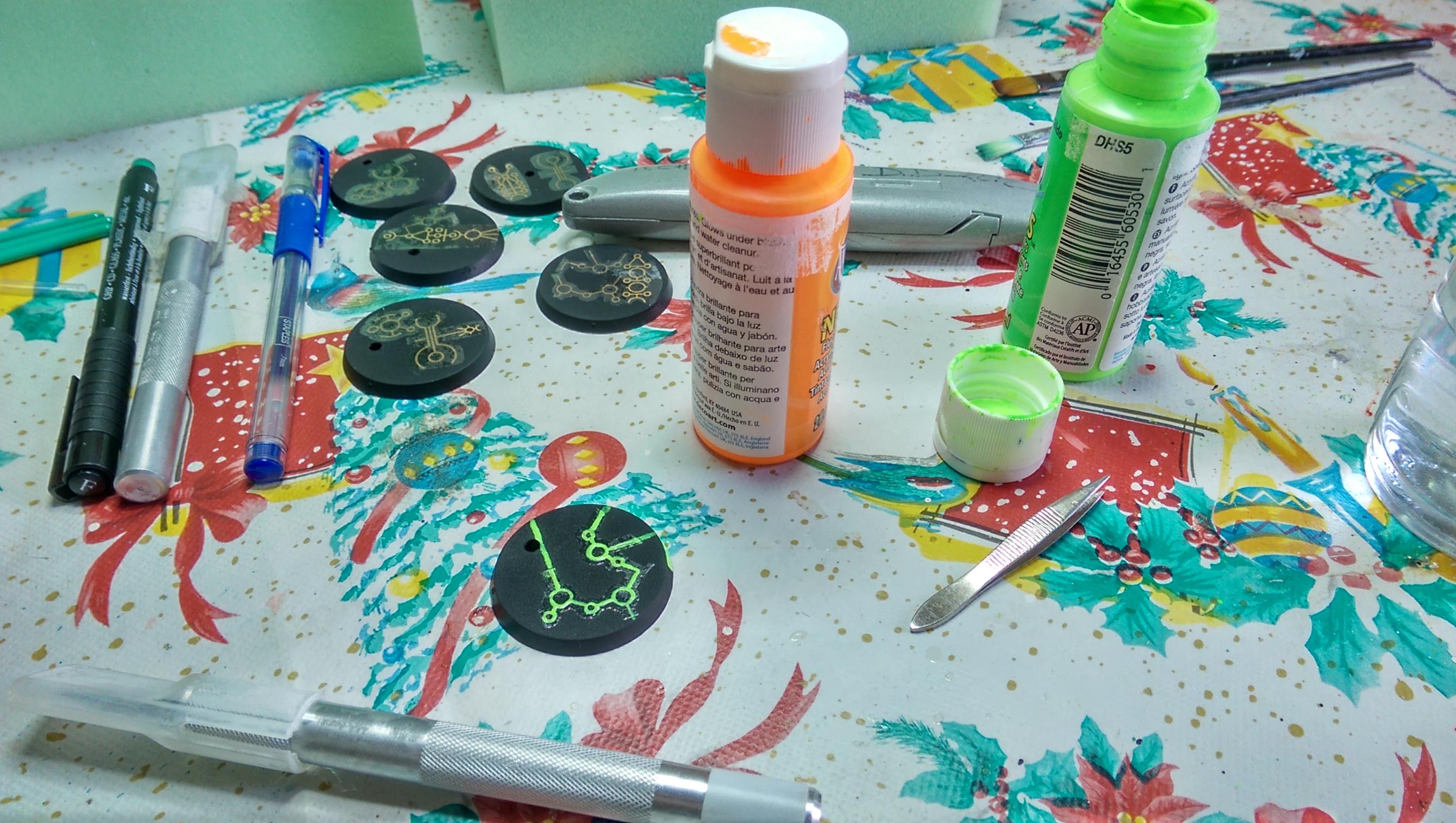 40mm, Markers, Necrons, Neon, Objective Marker, Tau, Tron, Warhammer 40,000, Work In Progress