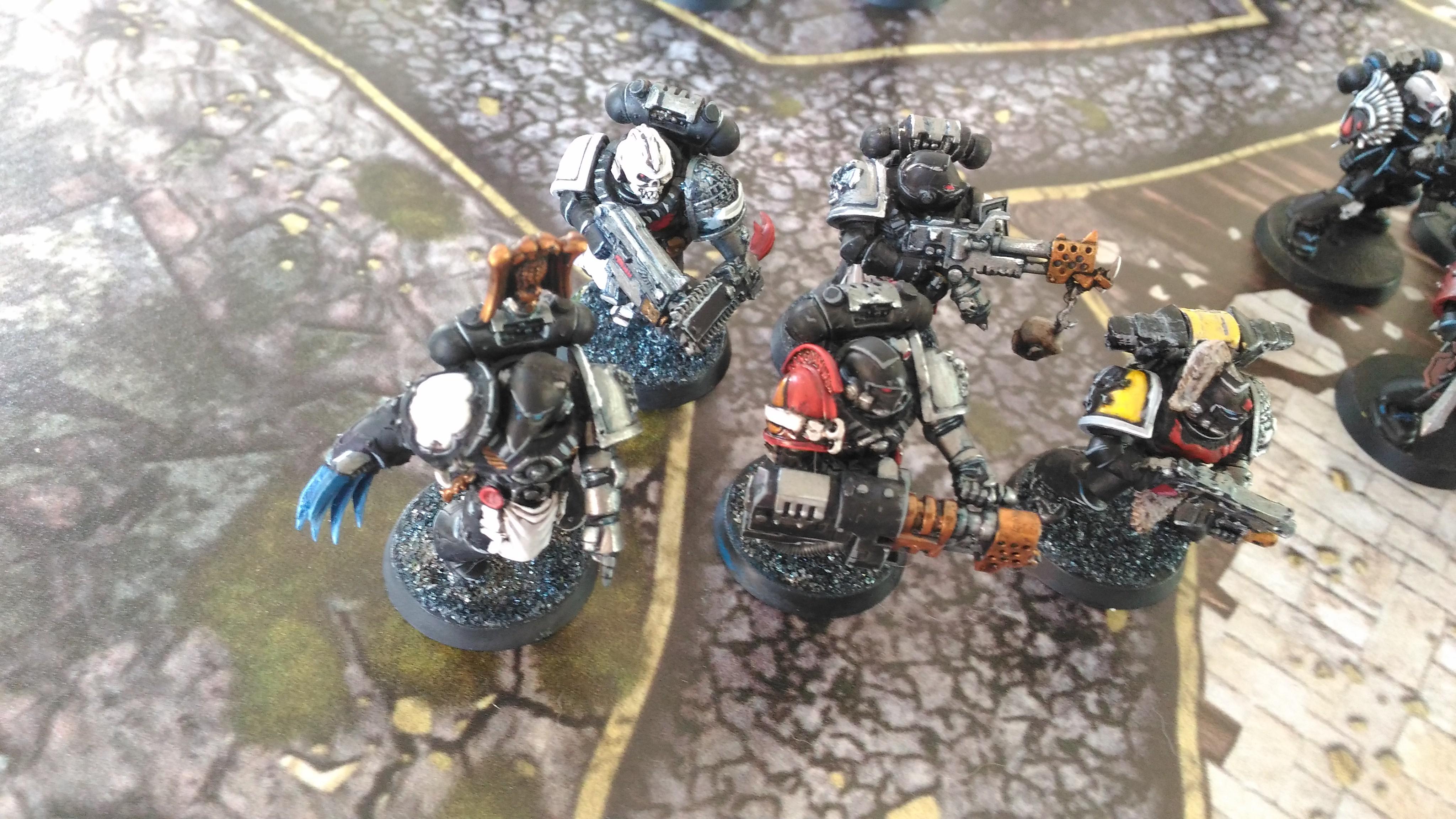 SQUAD LIGNUM CRUCIS. Moier (Star phantoms), Jurgen (Black templars), Garrowyyn (Raven guard), Iulius (Blood angels) and Eriksen (Space wolves)