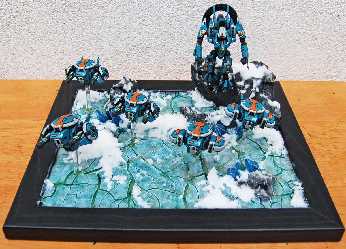 Battlesuit, Conversion, Crisis Battlesuit, Drone, Drones, Forge World, Ice, Snow, Tau, Tau Empire, Winter