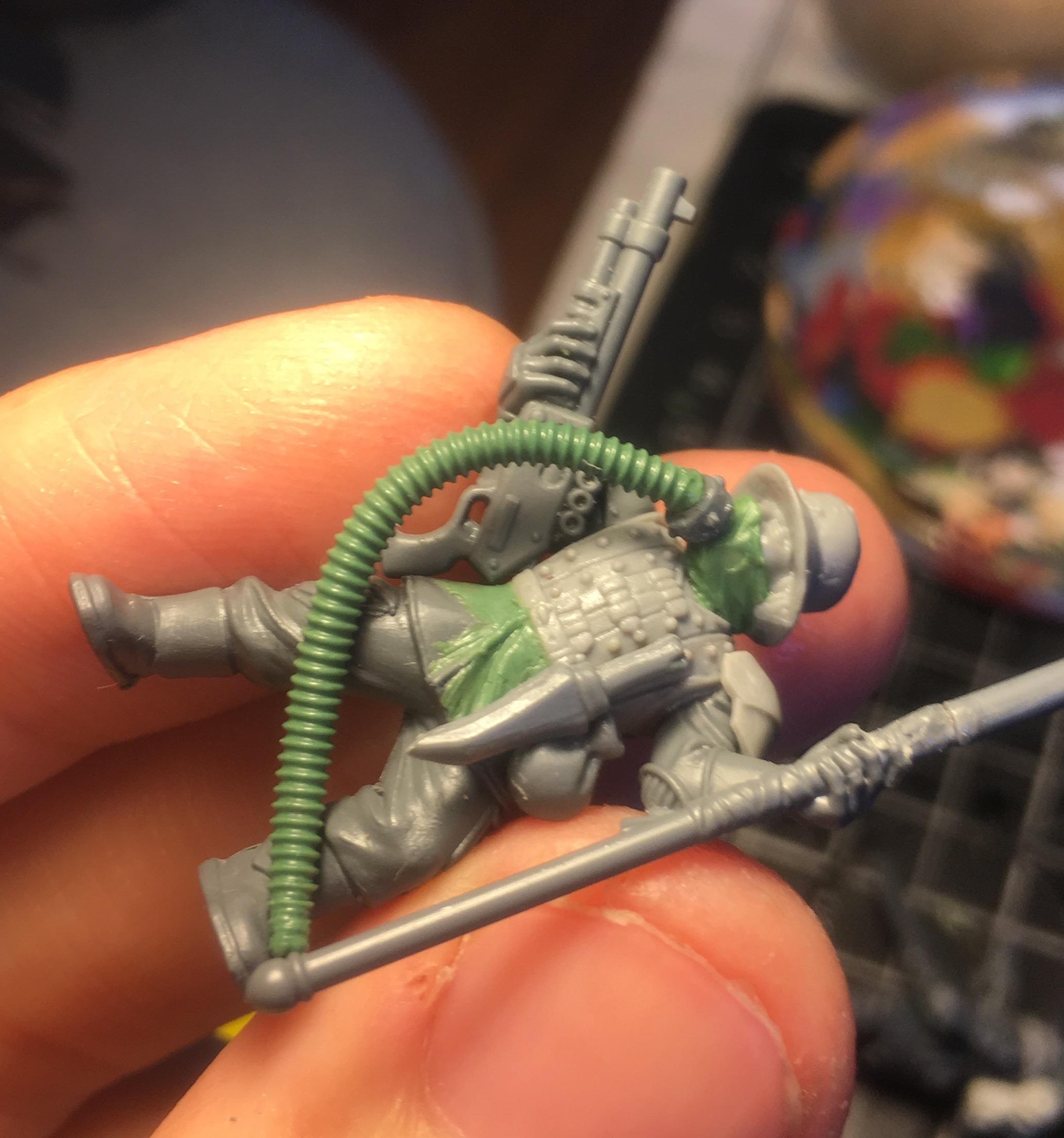 Attaching green stuff pipes
