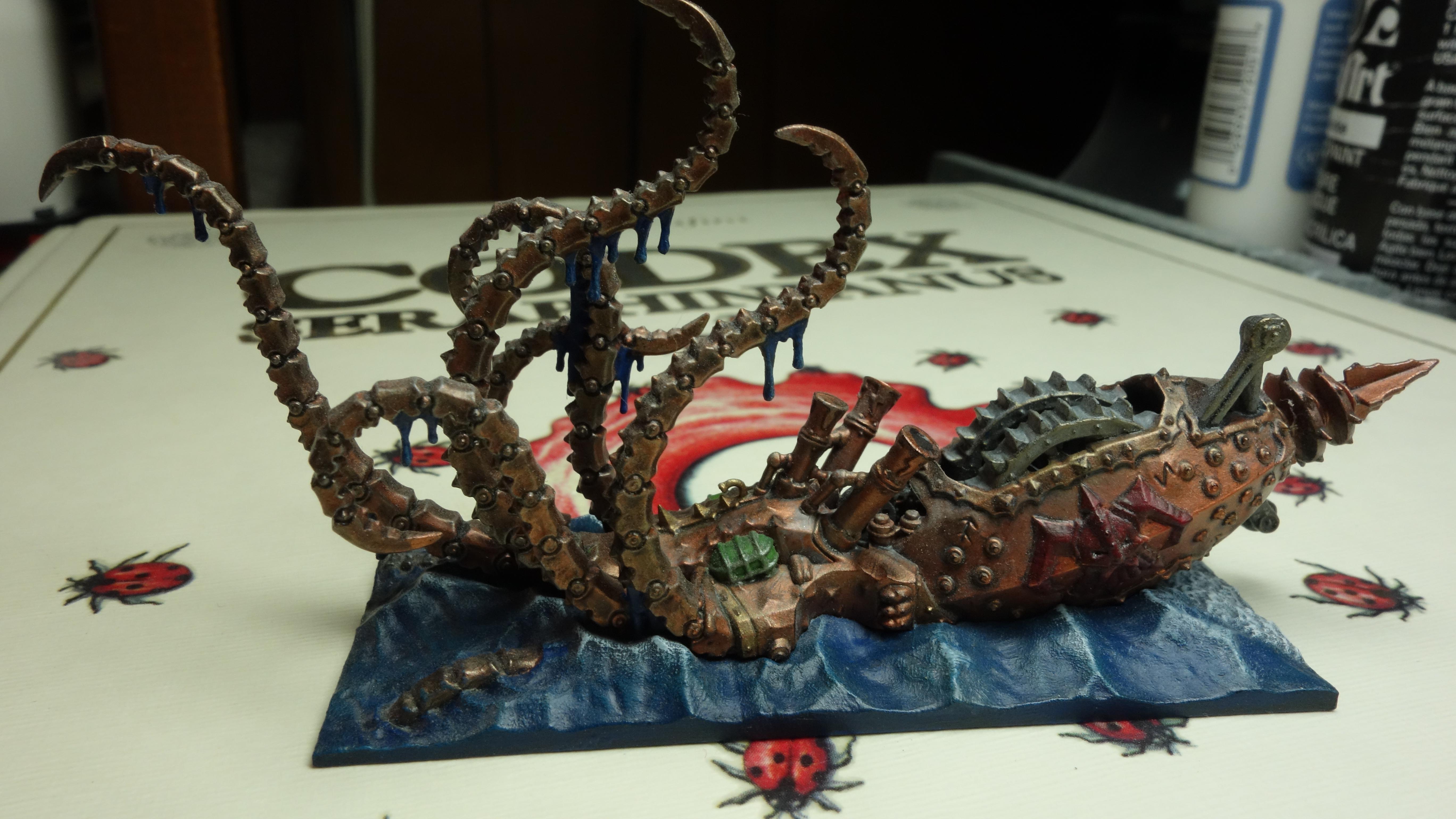 Boat, Chaos, Chaos Dwarfs, Dreadfleet, Games Workshop, Kraken, Sea, Squid, Steam, Submarine, Tentacles