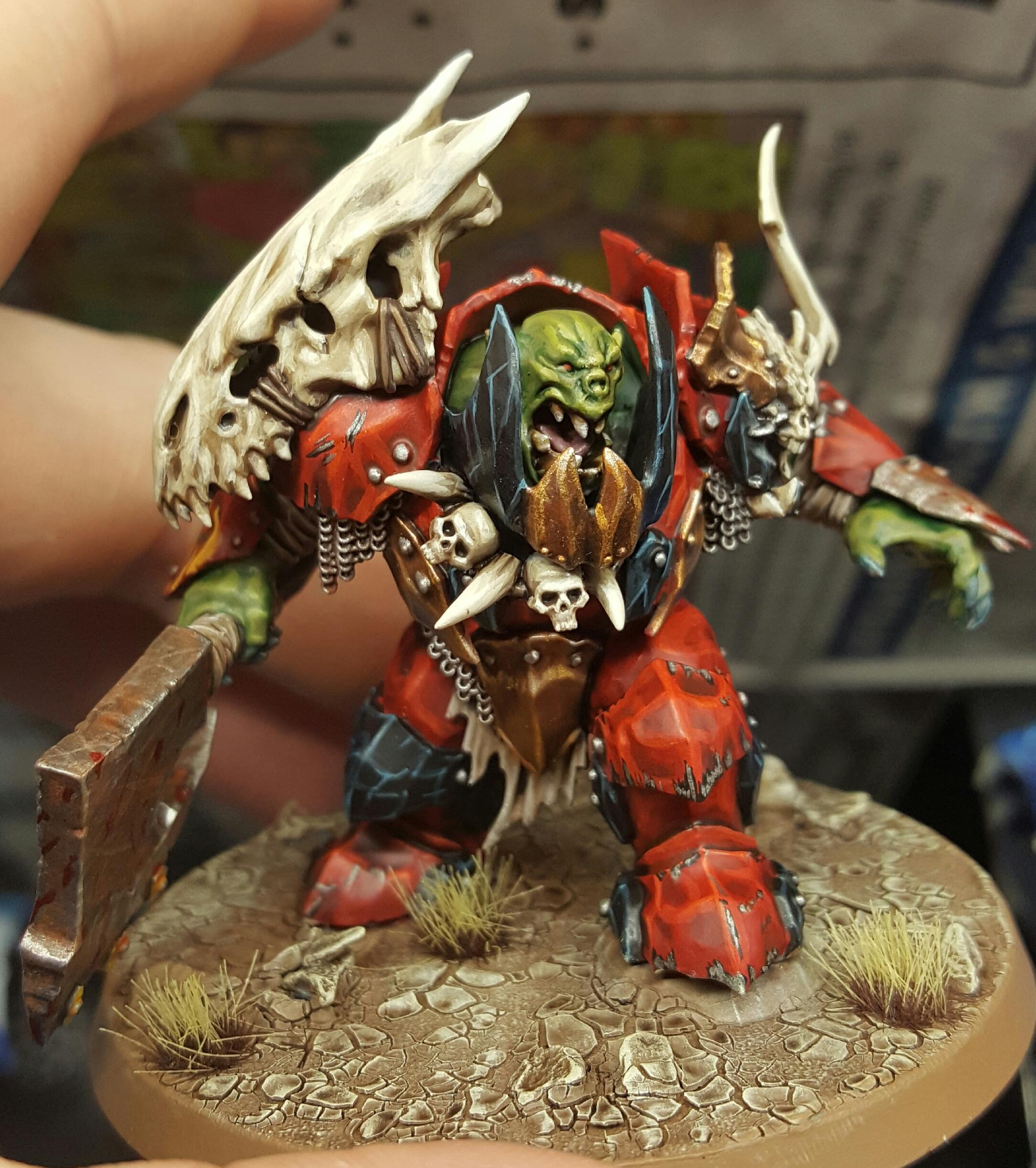 Age Of Sigmar, Ironjaw, Ironjawz, Megaboss, Orruk, Red, Wasteland Base, Weathering Effects