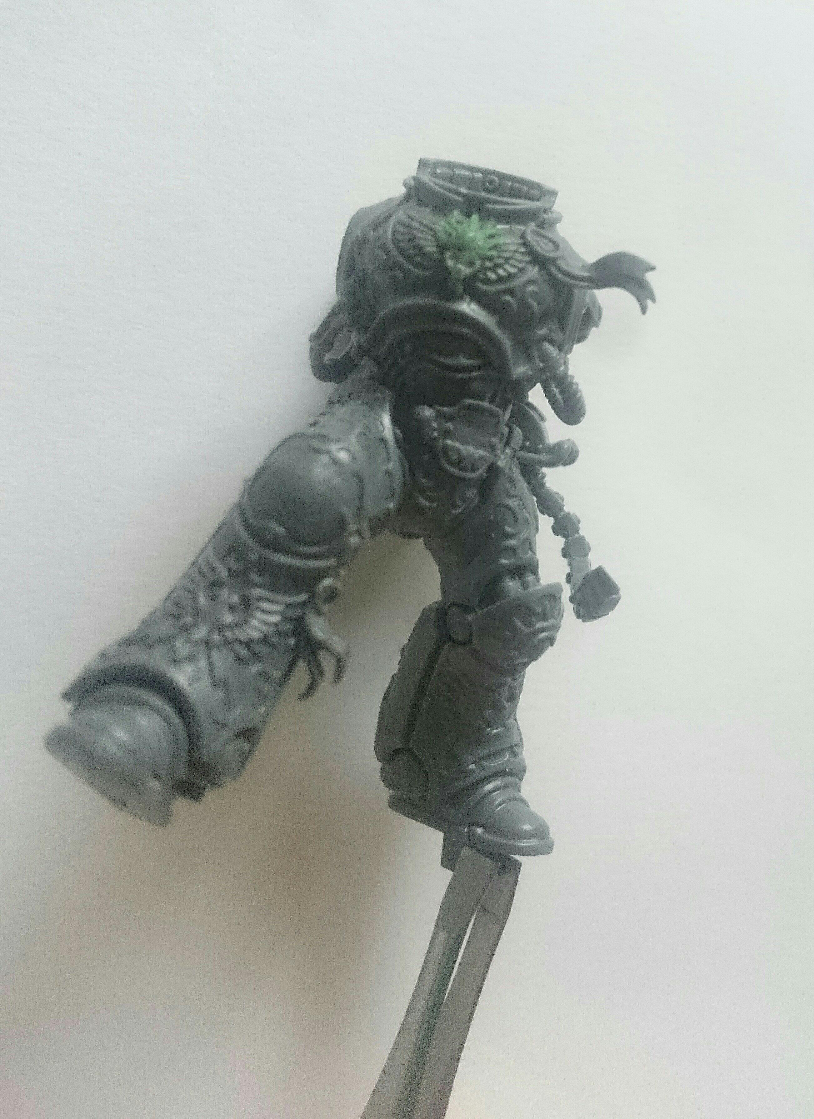 Then, seeing as the base model has an overabundance of aquillas as it is I made a little change to the chestplate with a small Wolf skull and some greenstuff horns