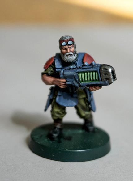 veteran male w beard and plasma gun