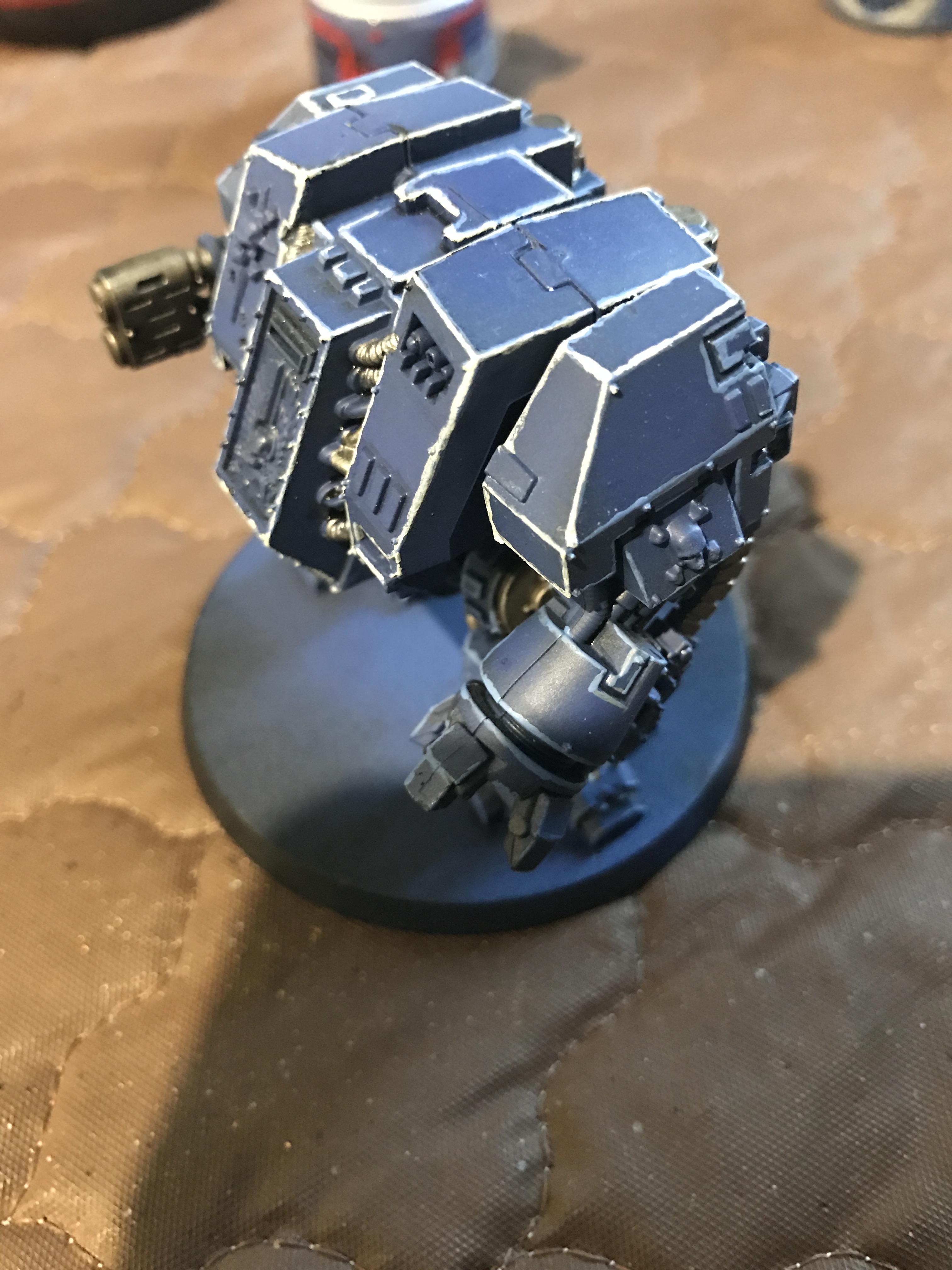 Progress photo of 2nd layer where Ulthuan grey was used. This disappoints me I think. I've lost the ultramarine feel I think. 
