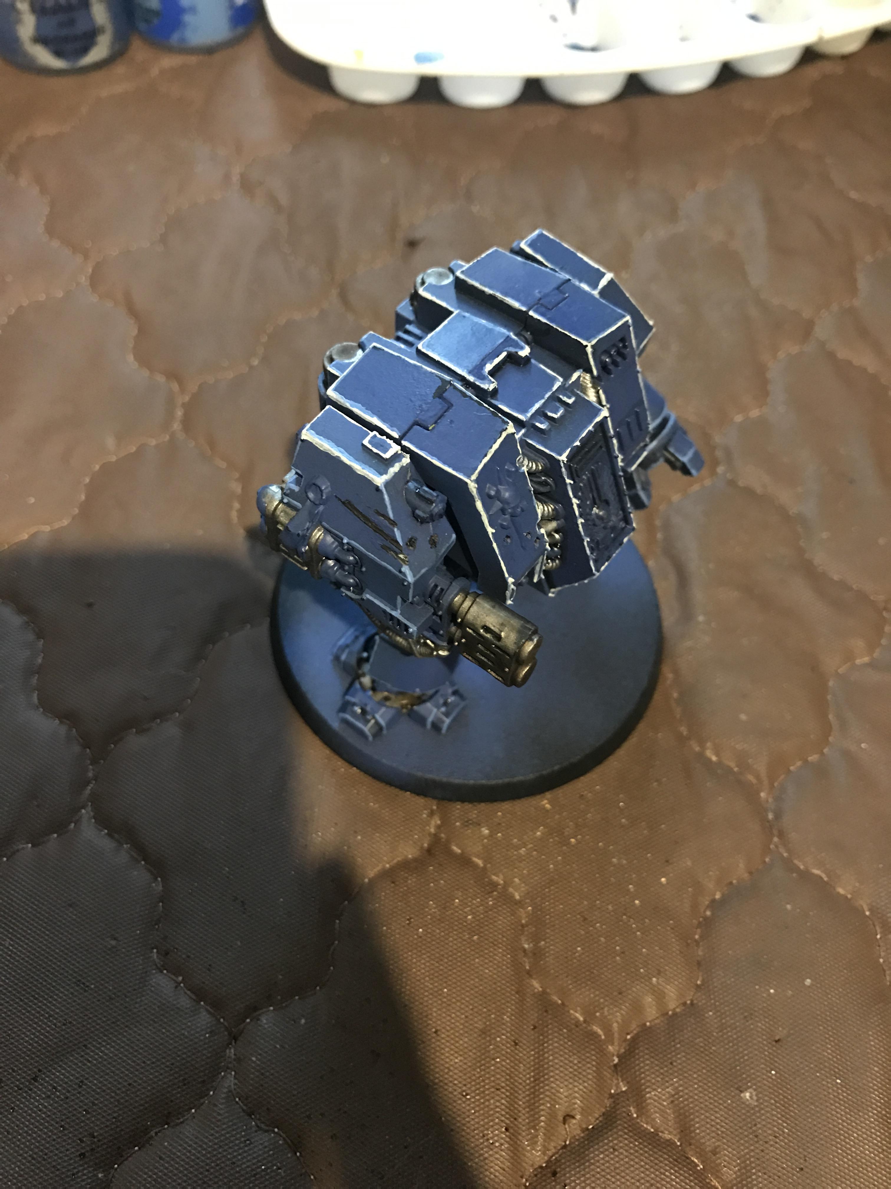 Ok. This is where I added the Calgar blue as the first highlight layer. My edges aren't great. Need more practice..