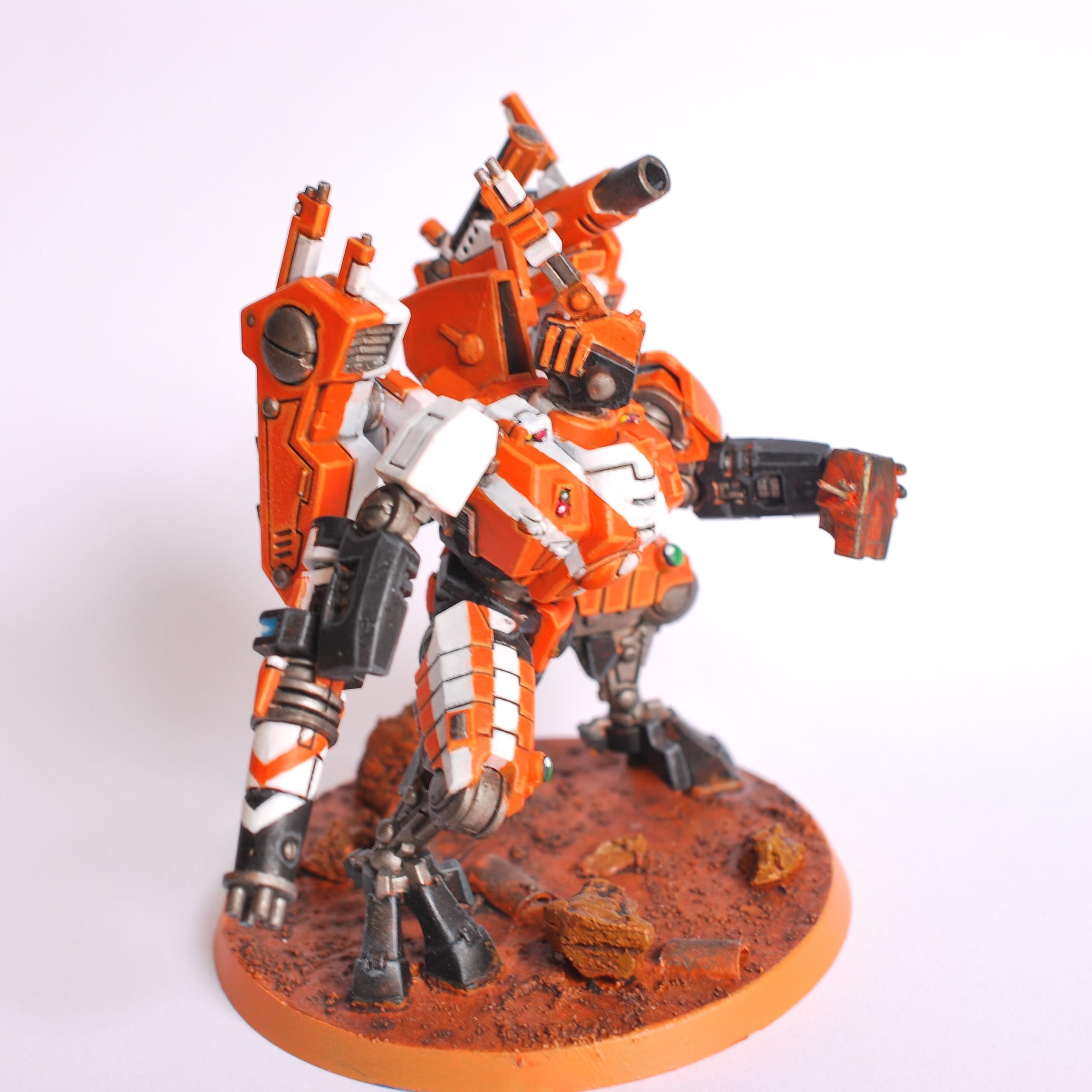 Air Bursting Fragmentation Projector, Battlesuit, Commander, New Tau Commander, Orange And White Tau Commander, Orange Tau Commander, Tau