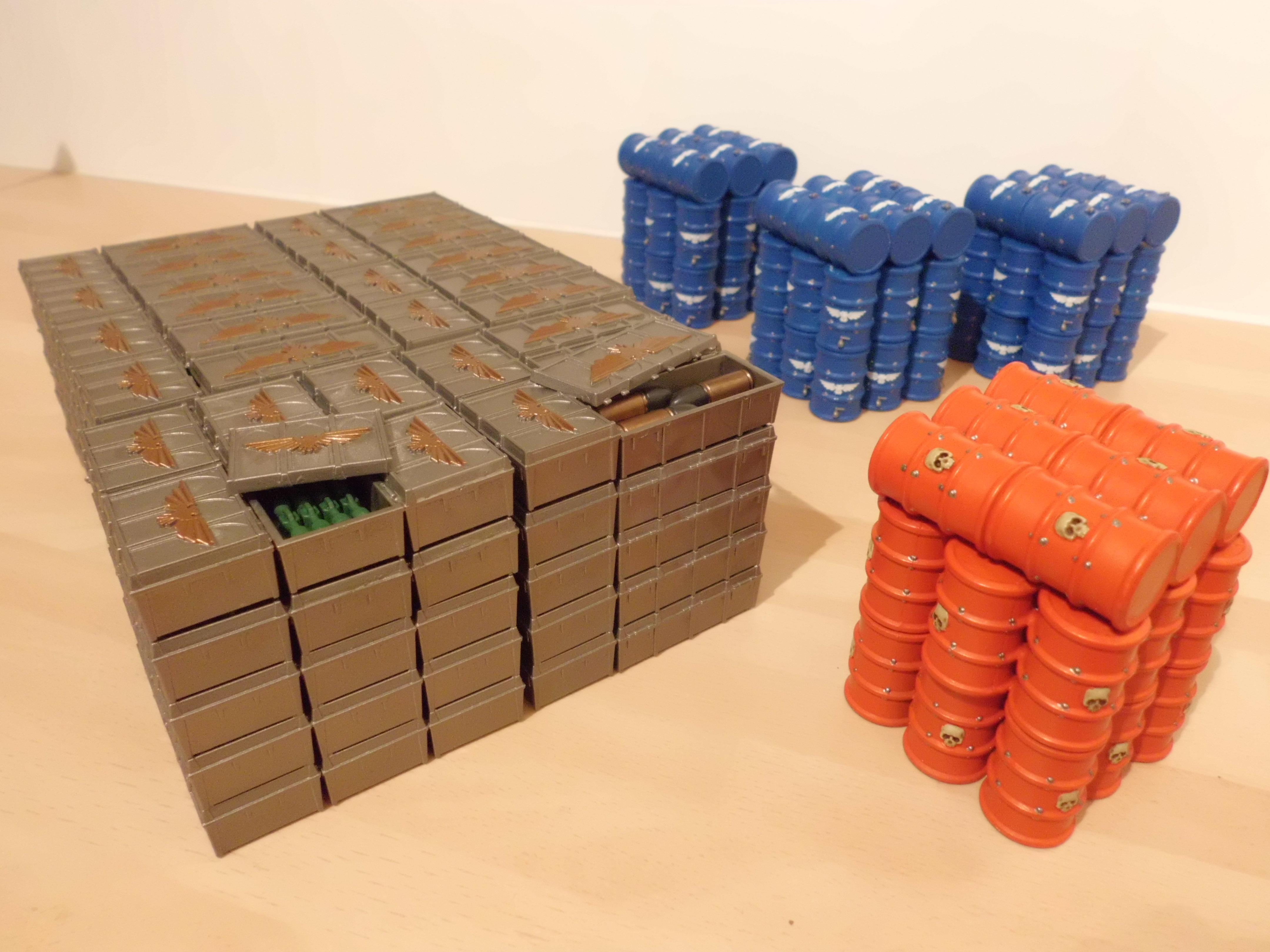 Ammo Crates, Ammo Dump, Barricade, Fuel Drums, Gw Scenery, Gw Terrain, Munitorum Armoured Container, Water Barrels