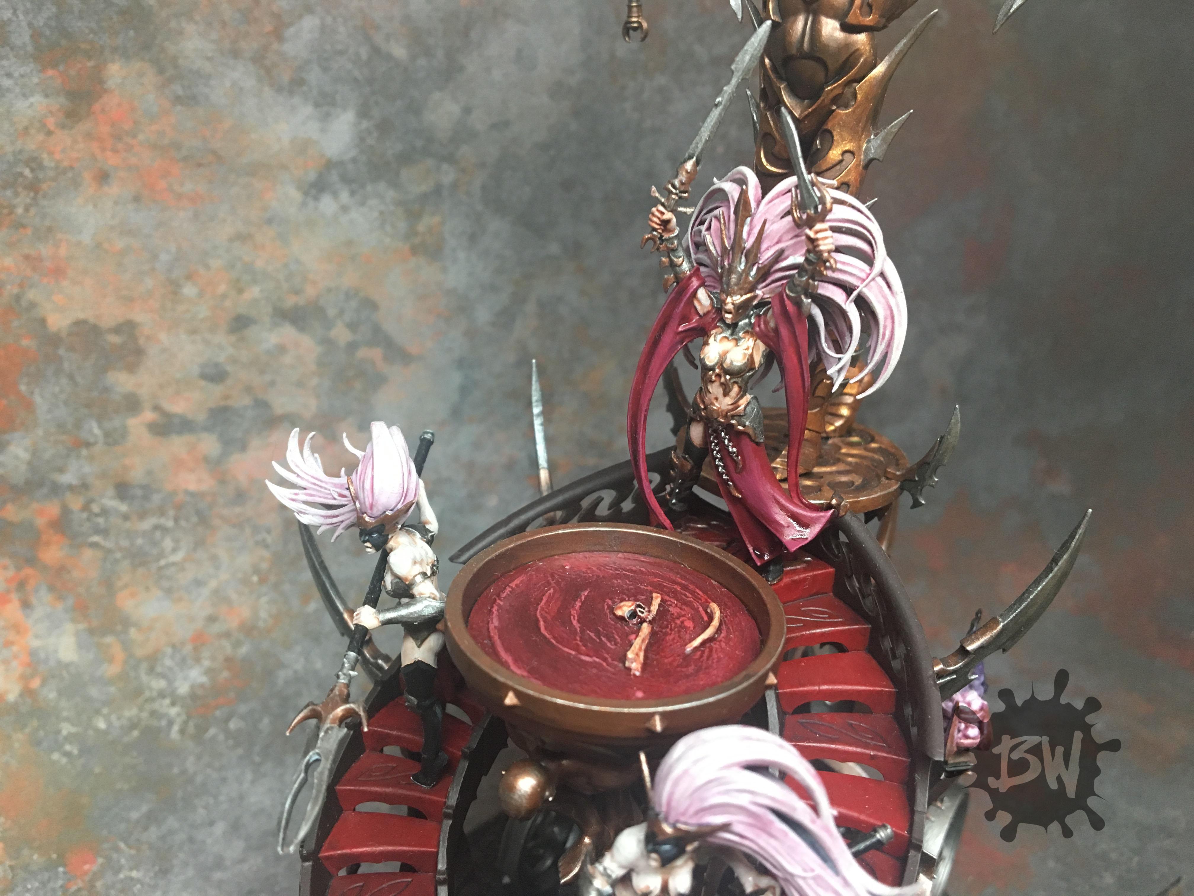 Age Of Sigmar, Bw, Daughters Of Khaine, Games Workshop, Order, Painting, Slaughter Queen On Cauldron Of Blood, Warhammer Fantasy