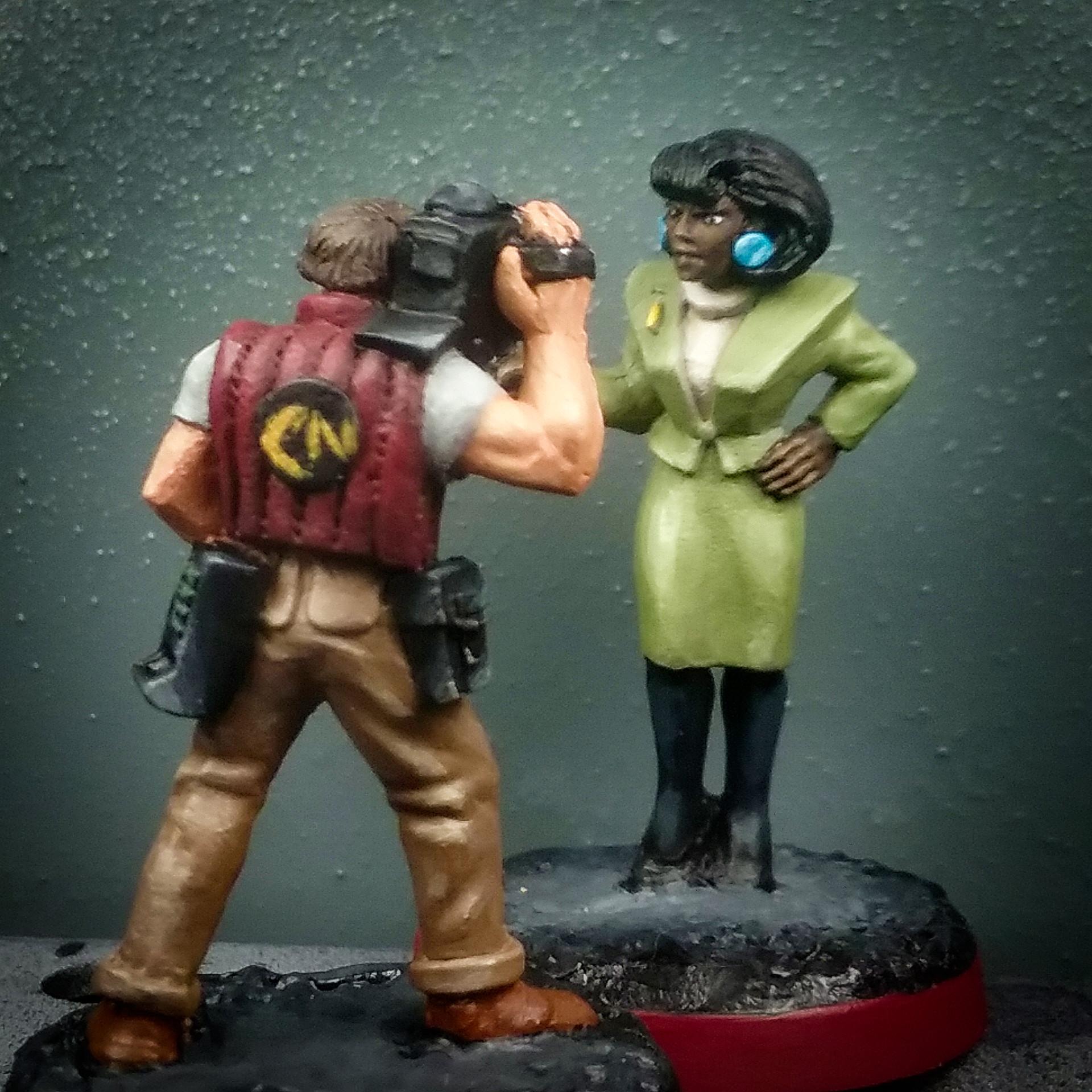 28mm Battlestar Galactica Miniatures, 28mm Camerman, 28mm Civilian, 28mm Civilian Miniatures, 28mm Reporter Miniature, Battlestar Galactica, Battlestar Galactica 28mm Miniatures, Battlestar Galactica Miniatures, Em4, Future Skirmish, Moonraker Miniatures, Reporter