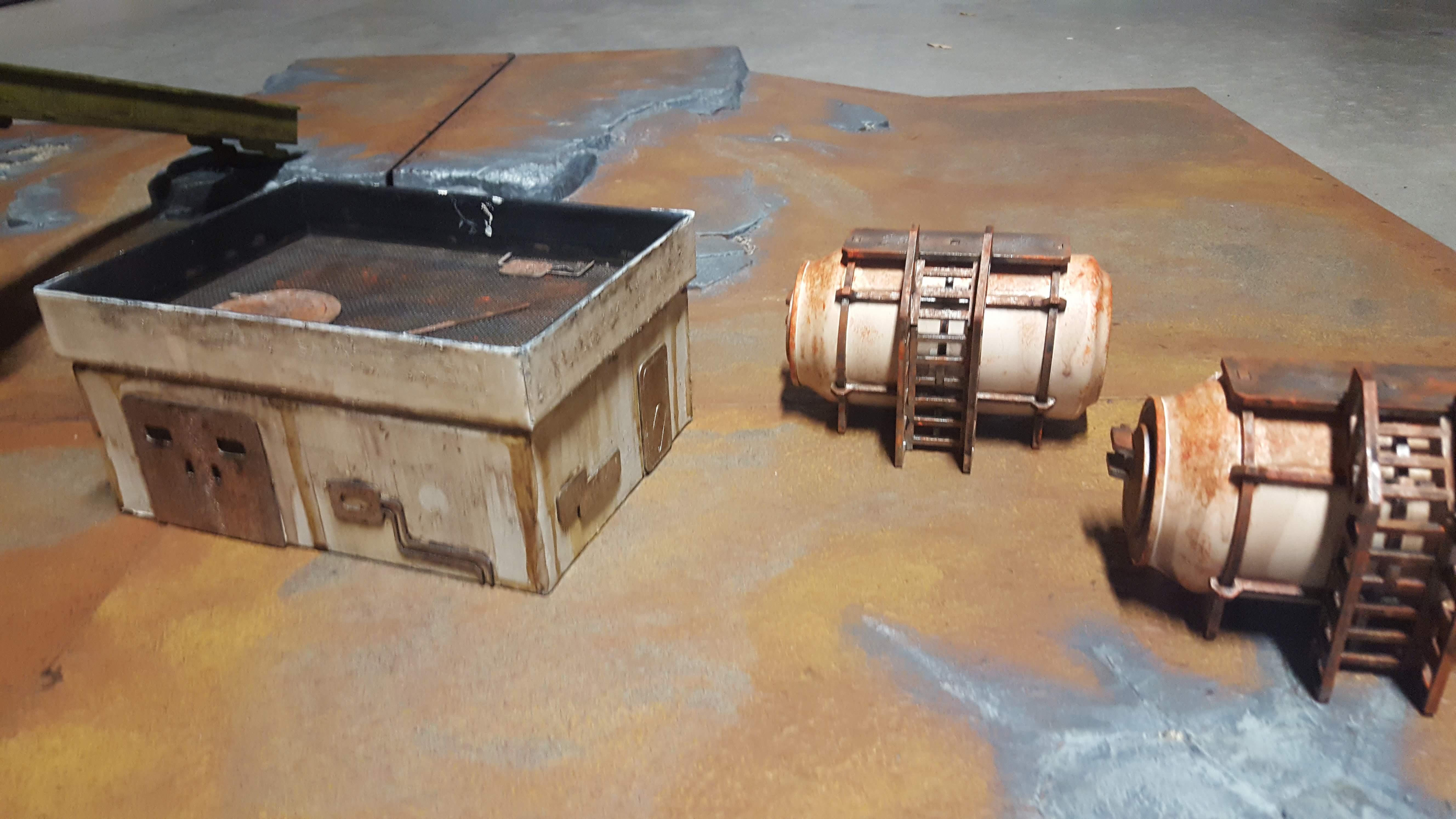 The double fuel storage tank kit and a building of card and MDF details