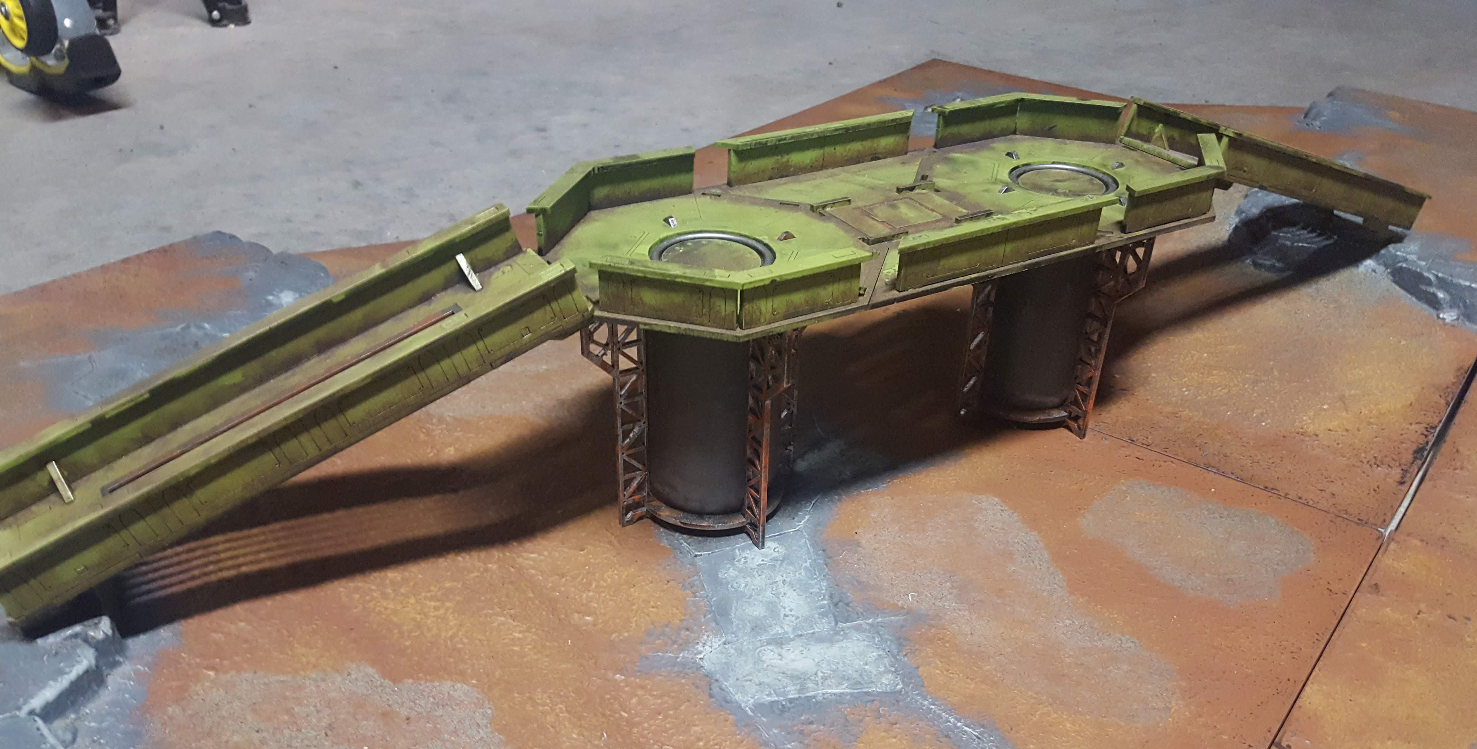 Two can towers, the bridge platform, and two connectors from Promethium Forge