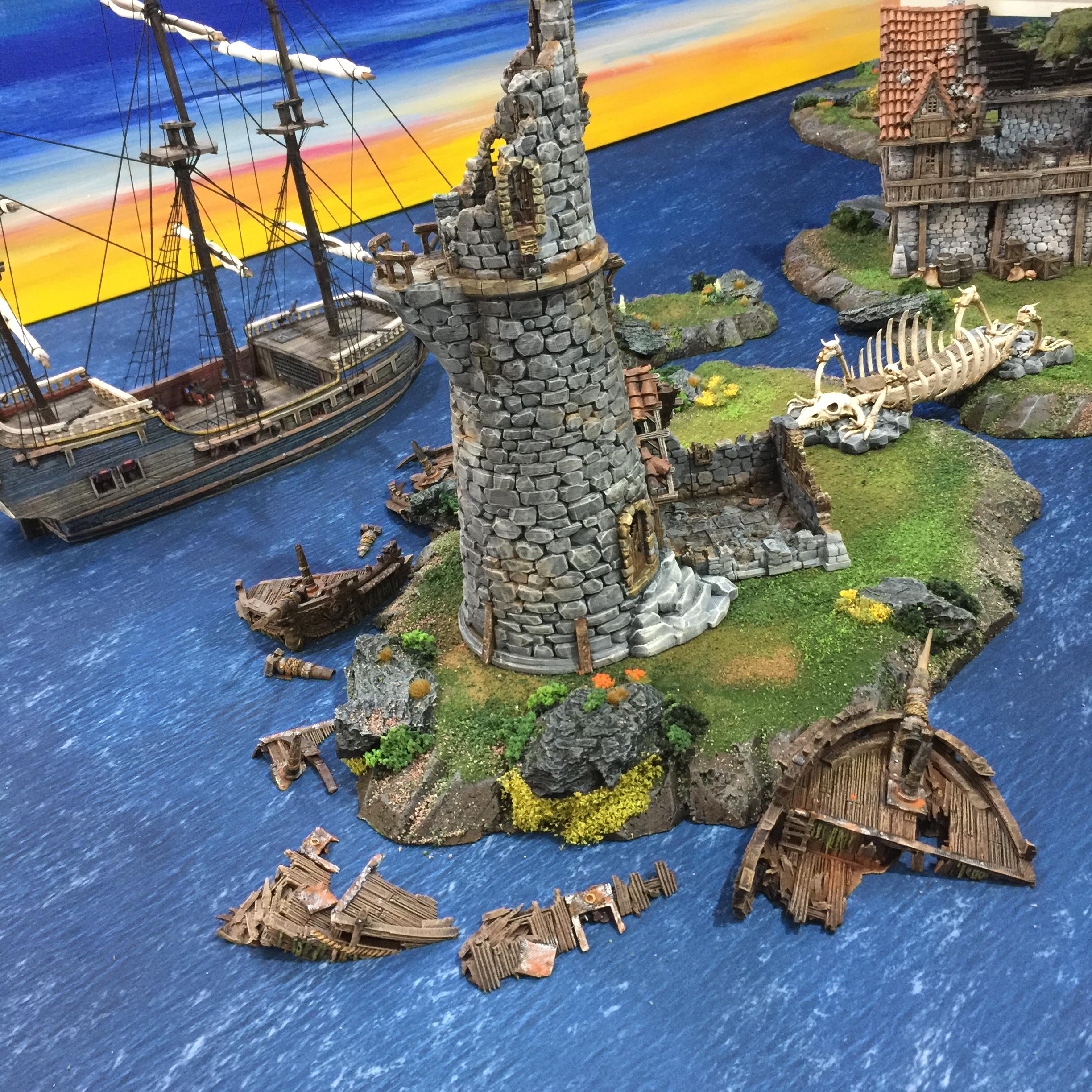 Lighthouse, Sea, Shipwreck, Terrain