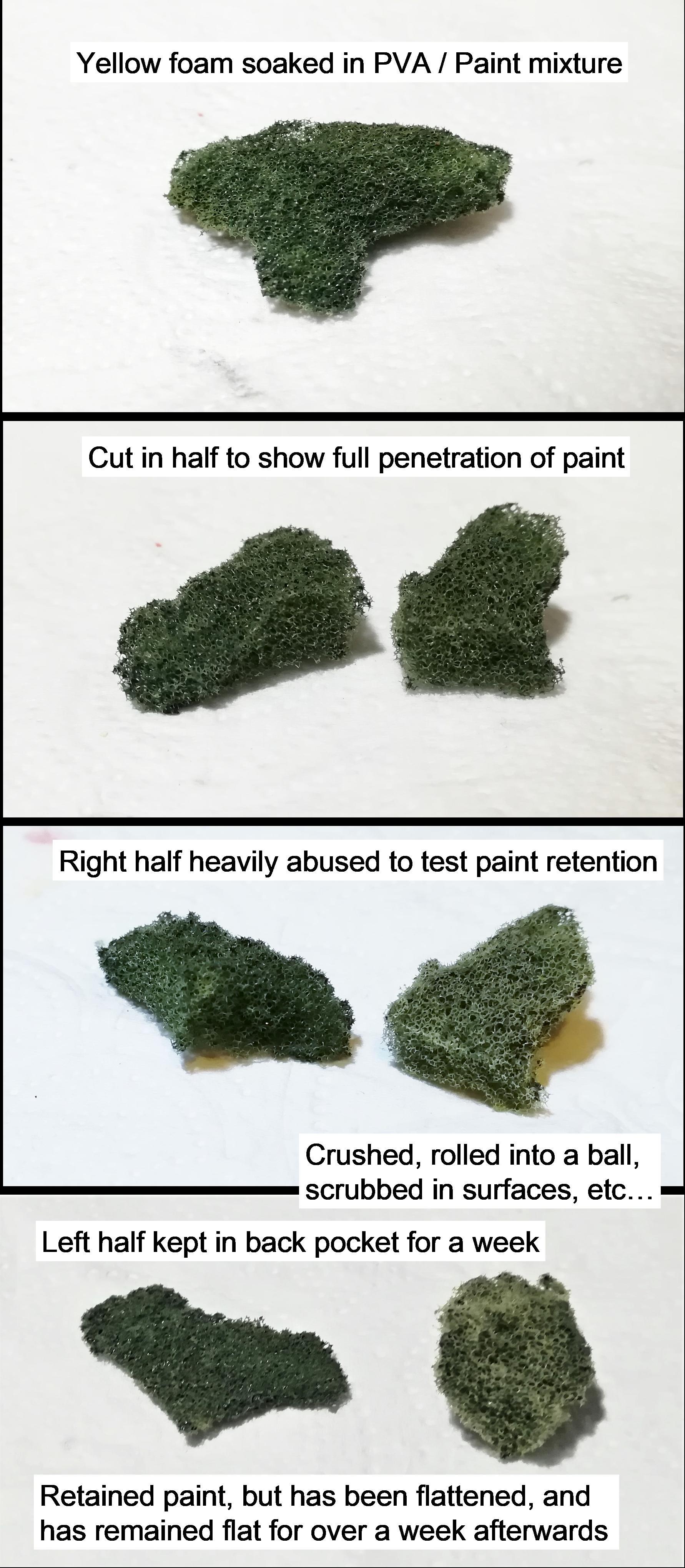 Foam for foliage paint retention tests