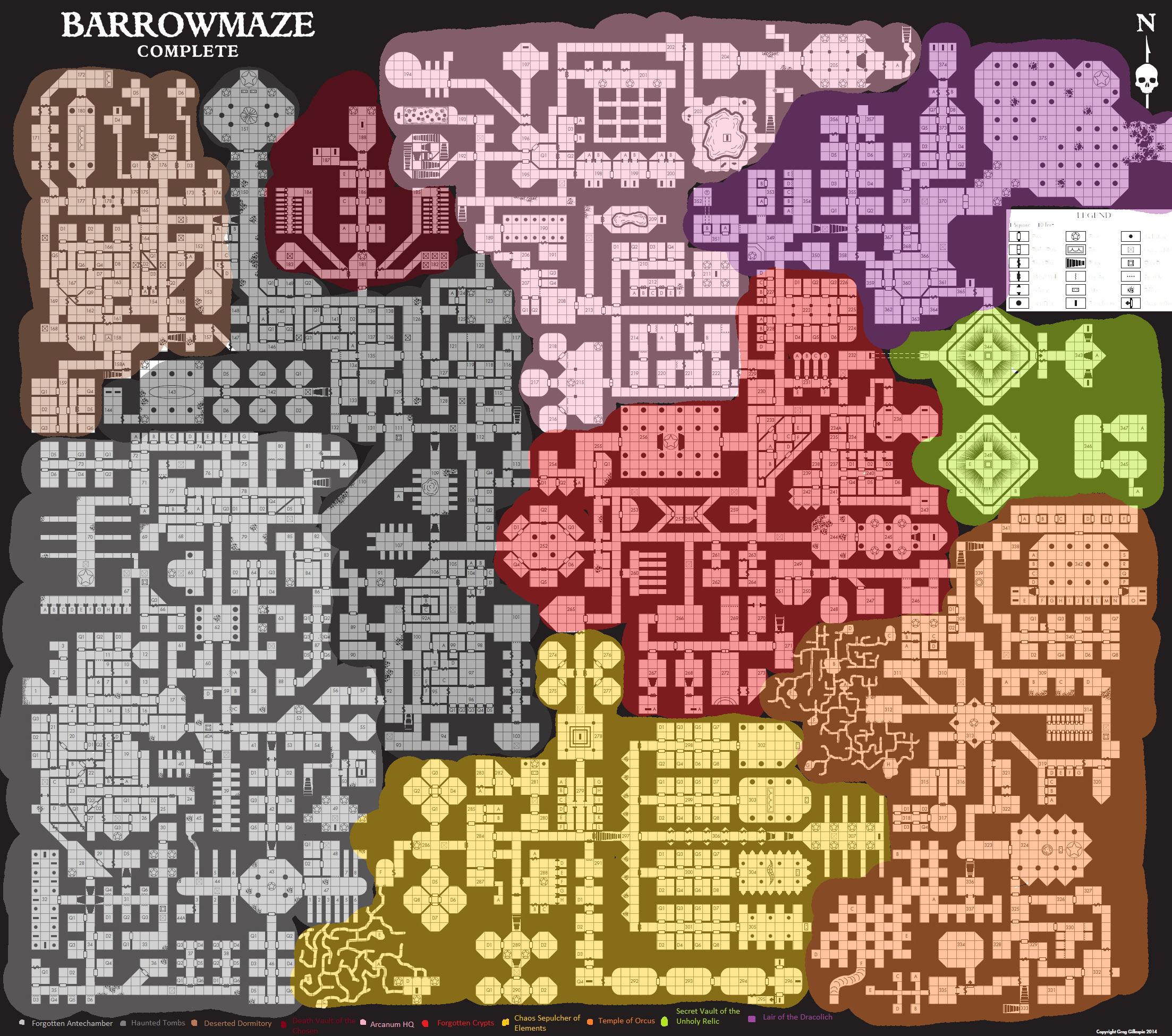 Map, Maze, Barrowmaze Map with zones.