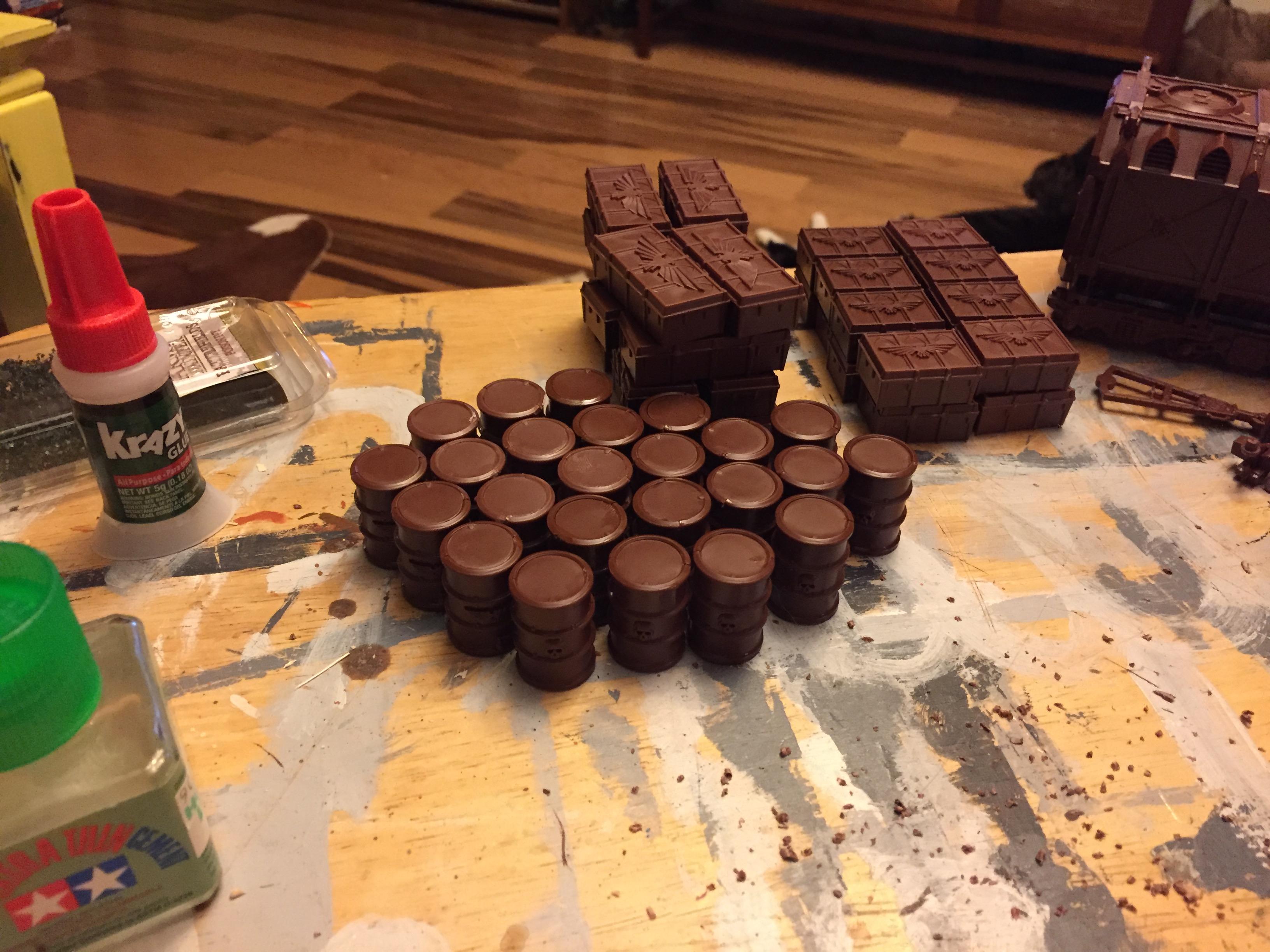Barrels, Crates, Terrain, Warhammer 40,000, Work In Progress