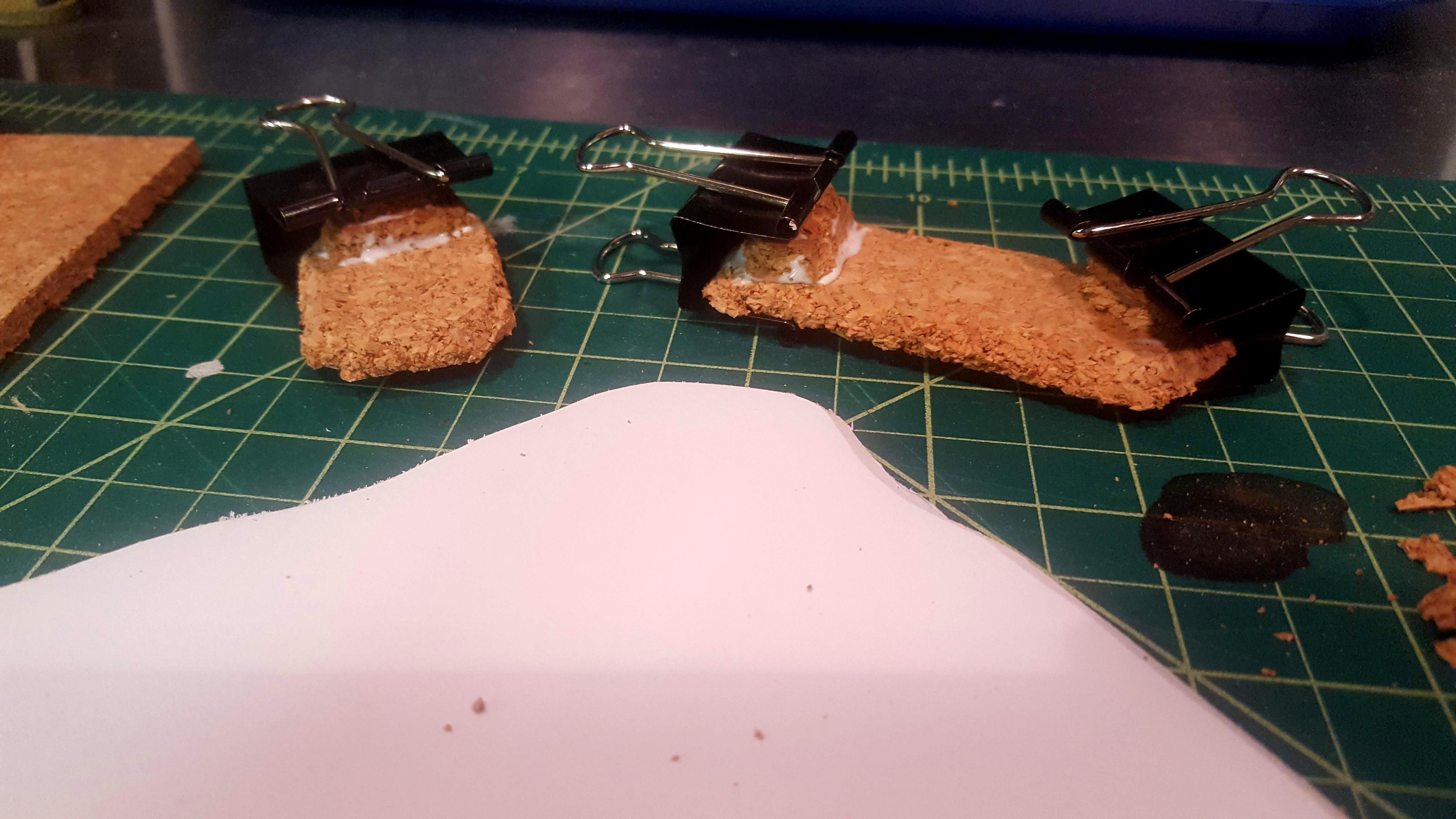 Cork rocks glued and clamped