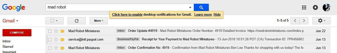 Mad Robot Miniatures e-mails