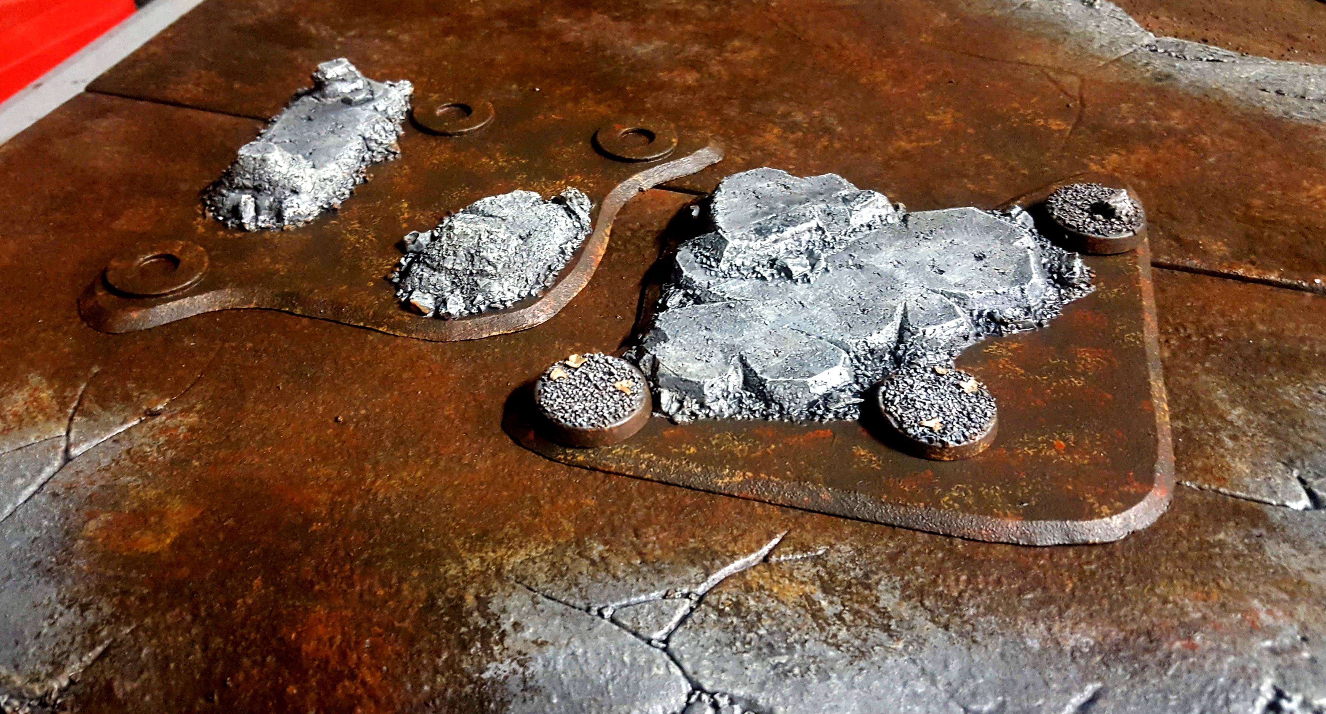 First painted prototypes (foamed PVC with cork rocks and ballast) with magnets for mounting removable trees