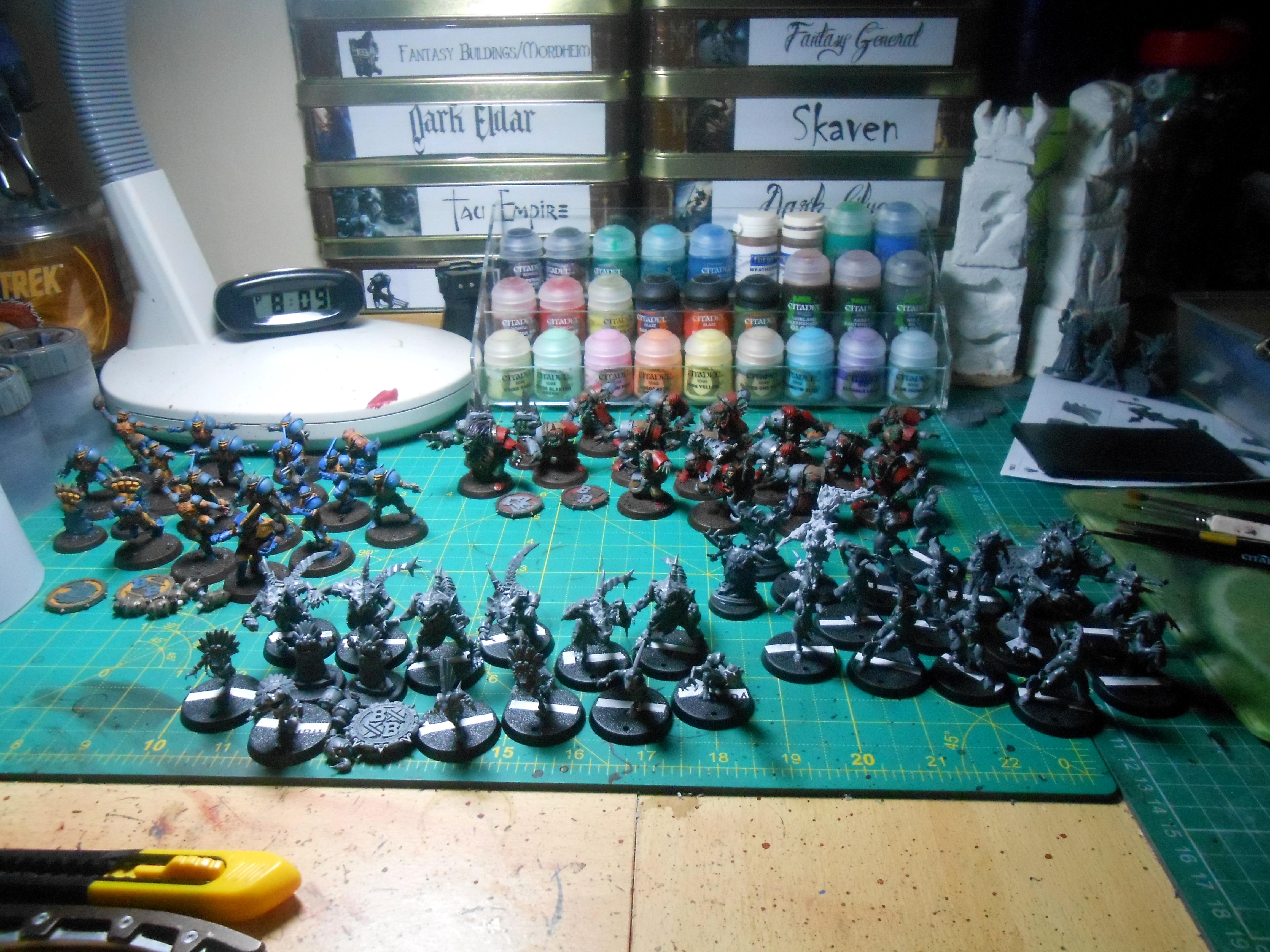 Blood Bowl, Gouged Eye, Human, Lizardmen, Reikland Reavers, Wood Elves, Work In Progress