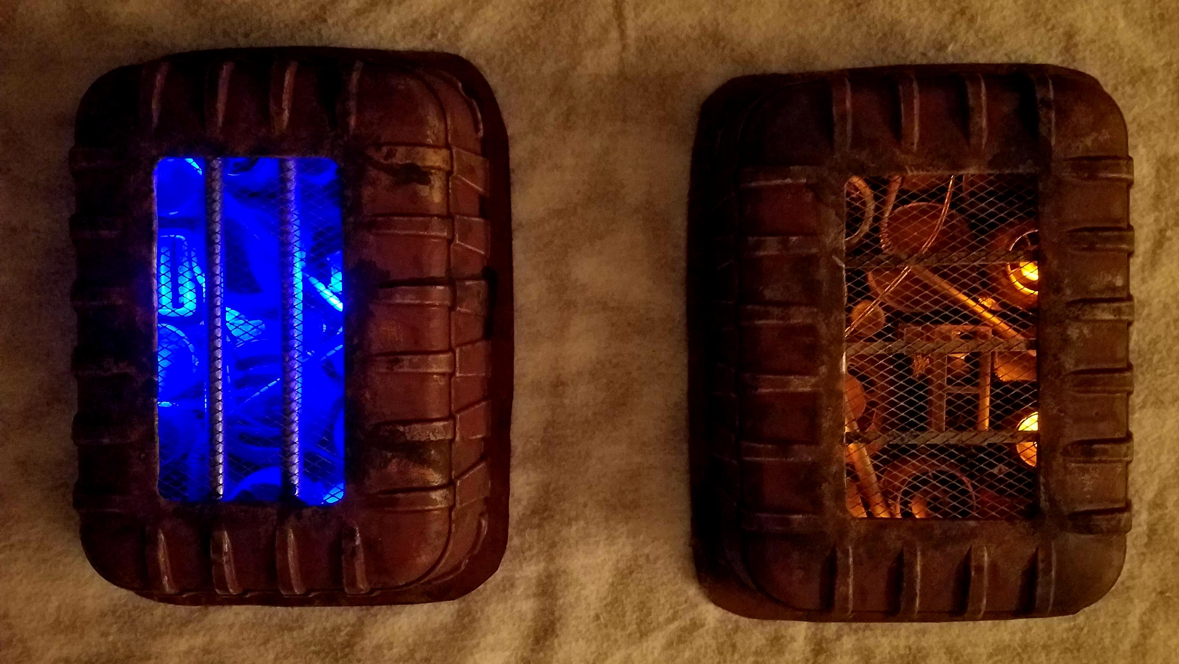 Blue and amber LEDs, top