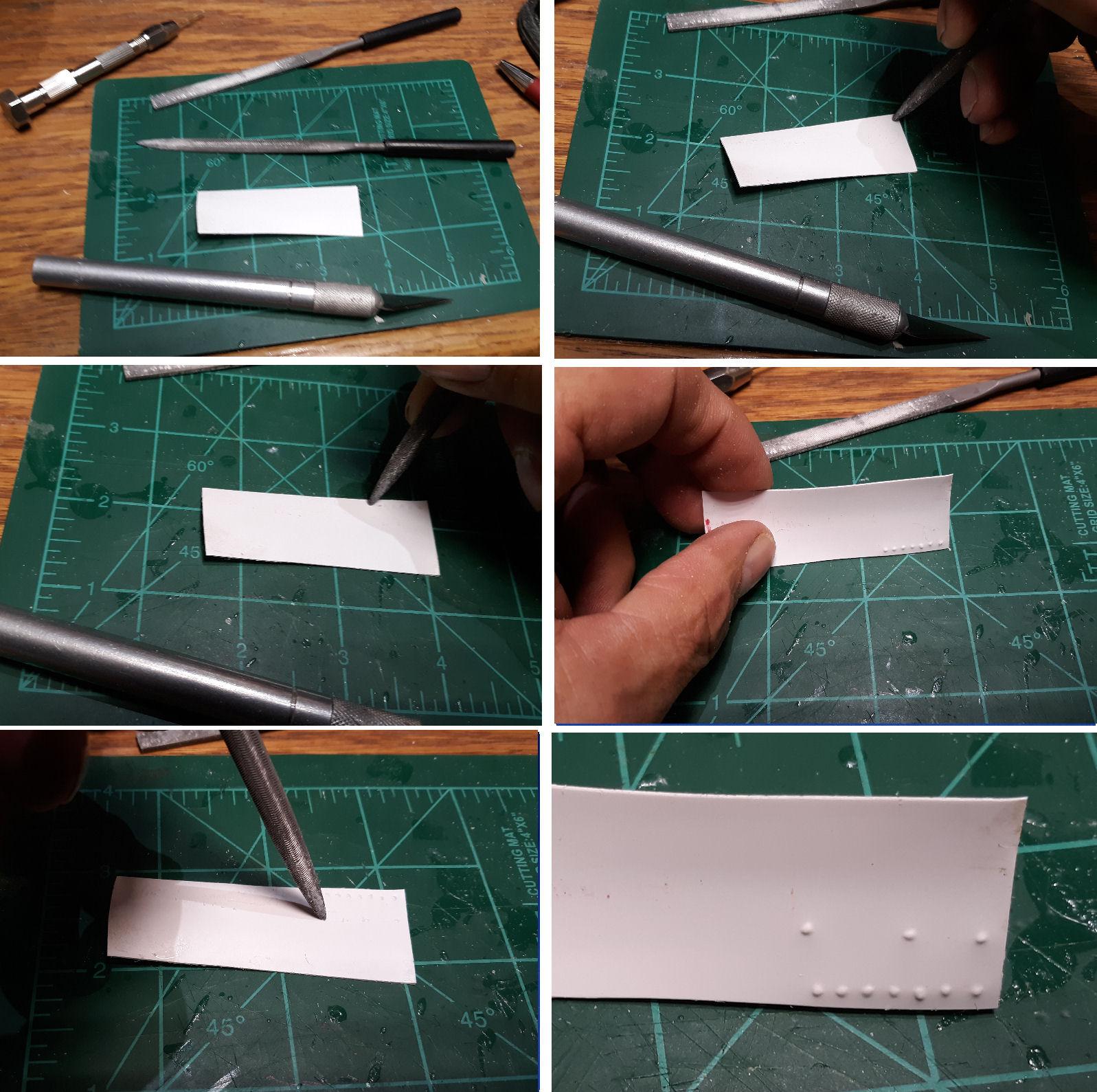 I did this on a piece of scrap to show how I make small rivets on plastic card