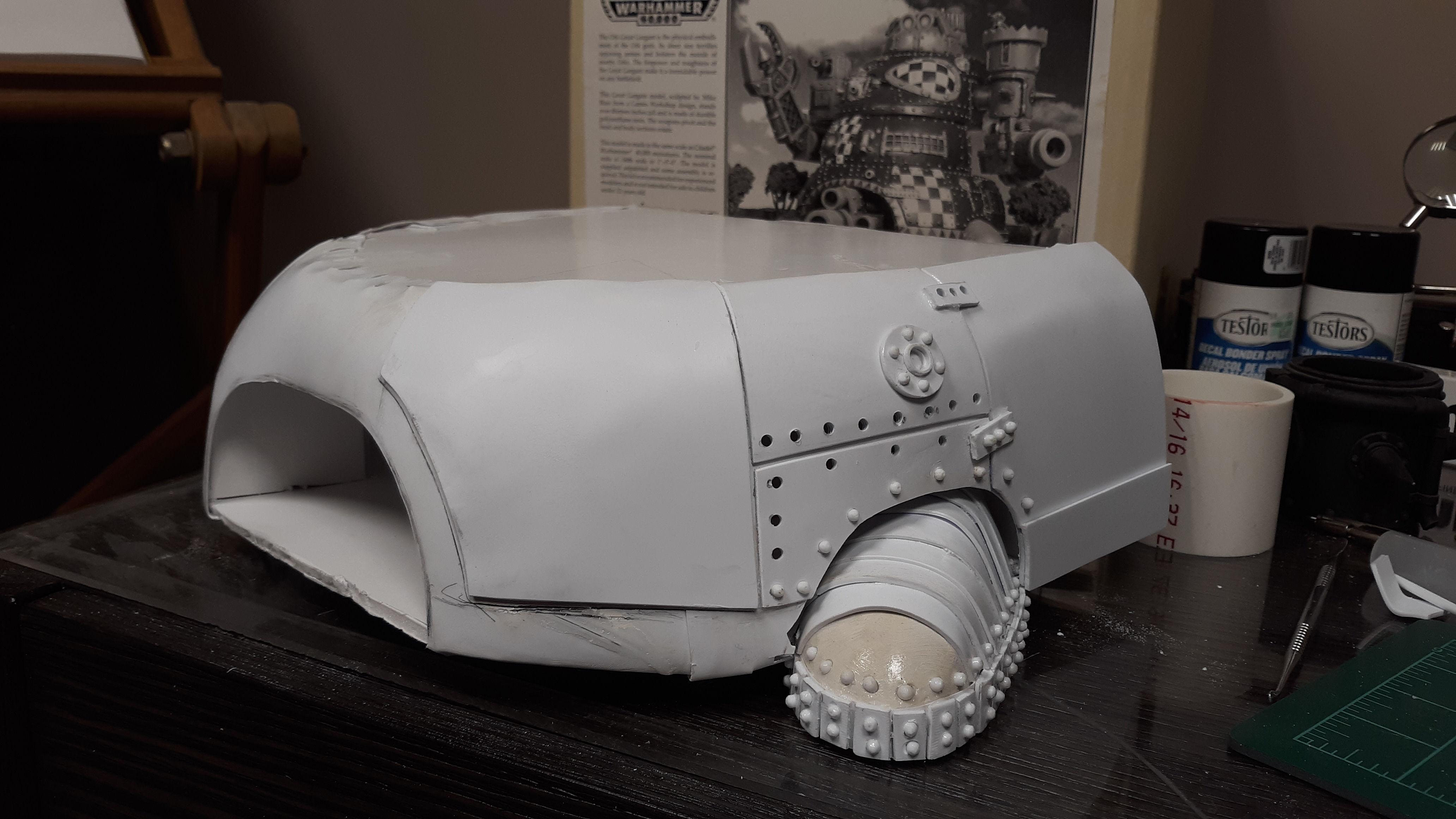 Added some boiler plate and rivets to the bottom tier I ran out of Plastic Card have to go to town