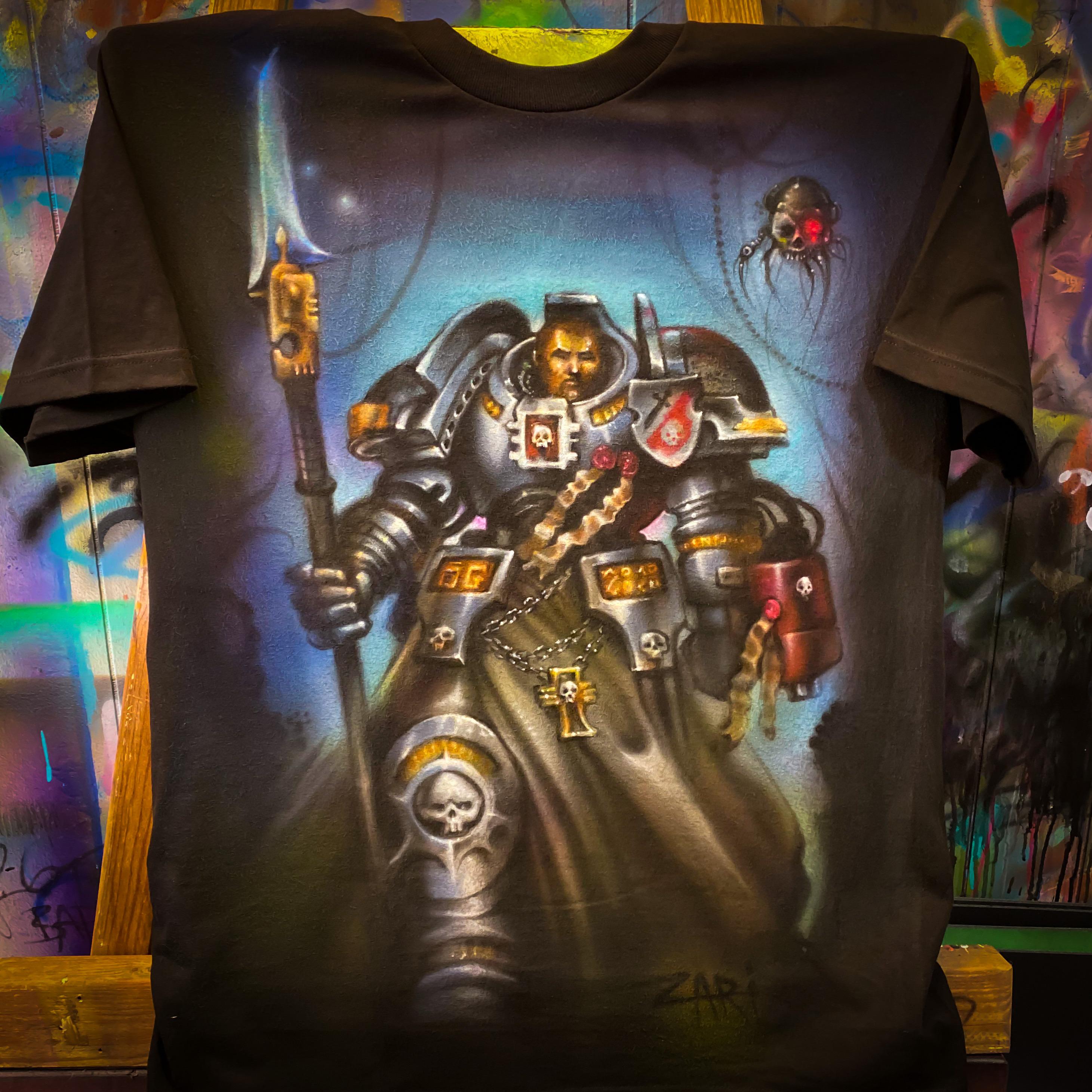 Airbrushed, Chapter Master, Custom, Freehand, Grey Knights, Inquisition, Servo Skull, T-shirt, Warhammer 40,000