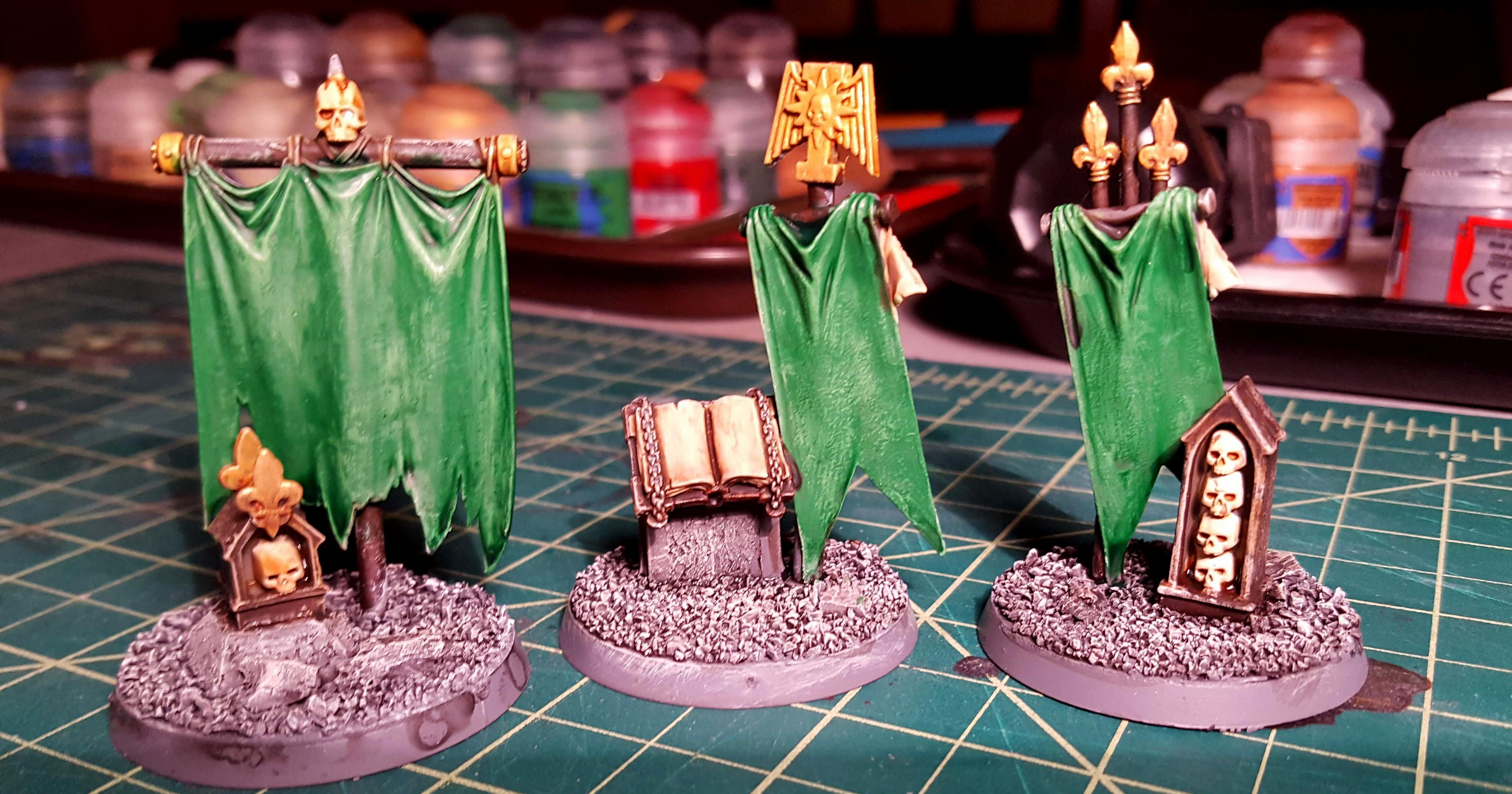 Sororitas objective markers, painted and ready for numbering