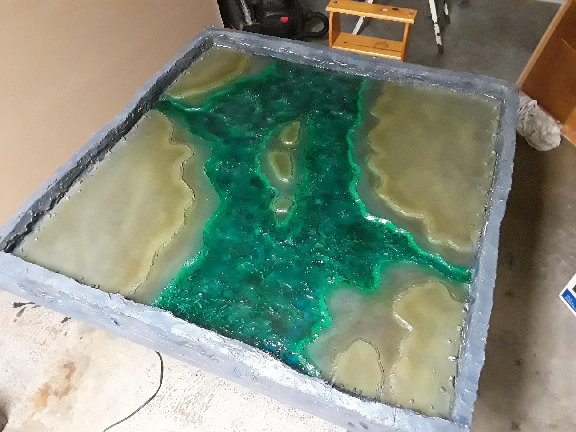 The tiny made it quite blue green, but were going to be doing some brush painting next