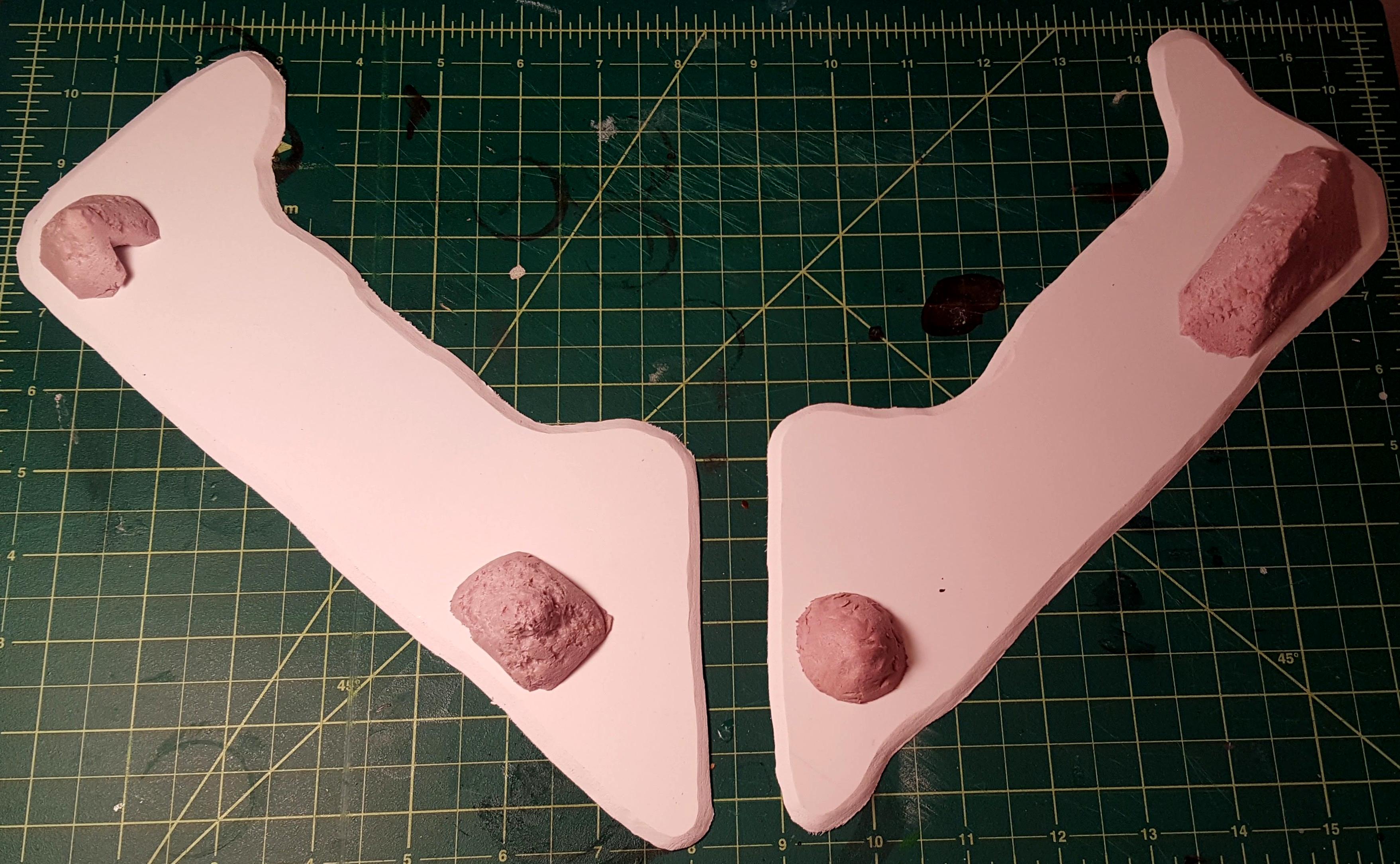 Mounds cut from pink insulation foam
