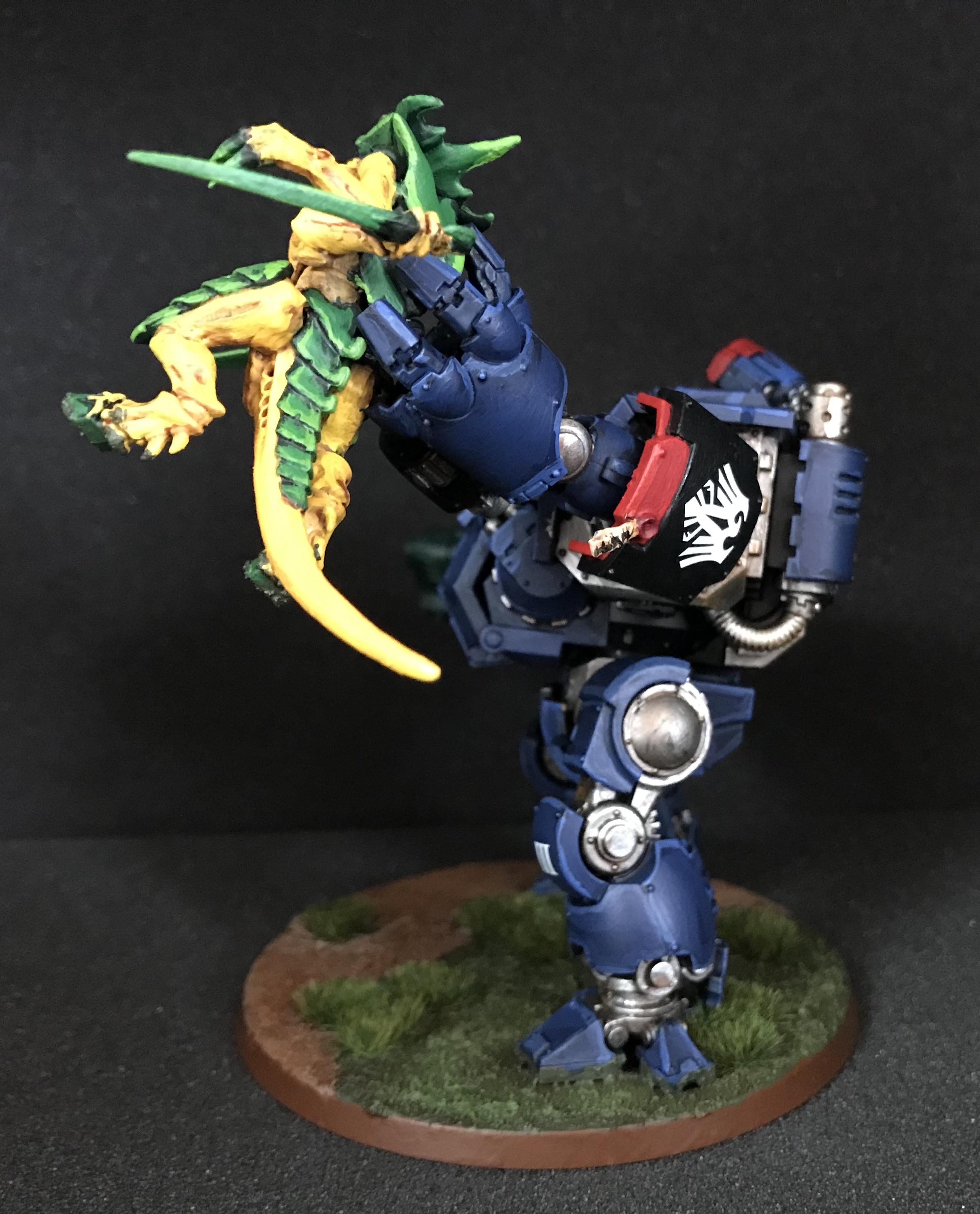 Finished Night Ravens Redemptor lifting Tyranid Warriror - left